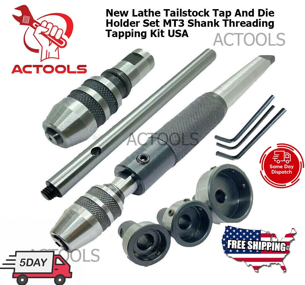 New Lathe Tailstock Tap And Die Holder Set 3MT Shank Threading Tapping Kit 8 Pcs