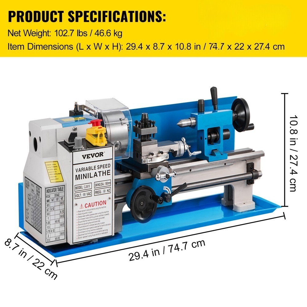 SIHAO 7×14 Mini Metal Lathe Machine 550W Variable Speed Precision Benchtop Tool