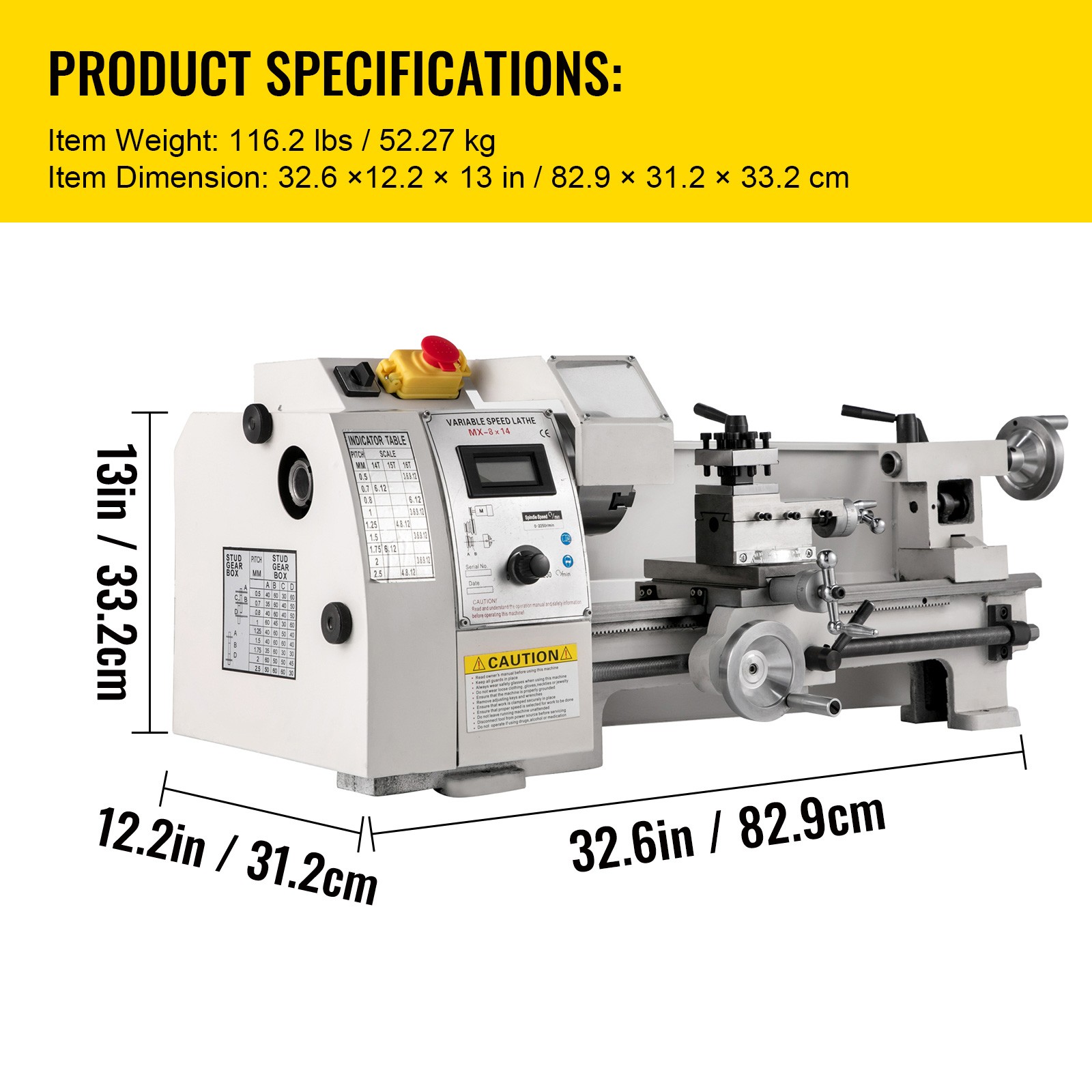 Mini Metal Lathe 8″x14″ Metalworking Machine Variable Speed 2250 RPM 600W 110V