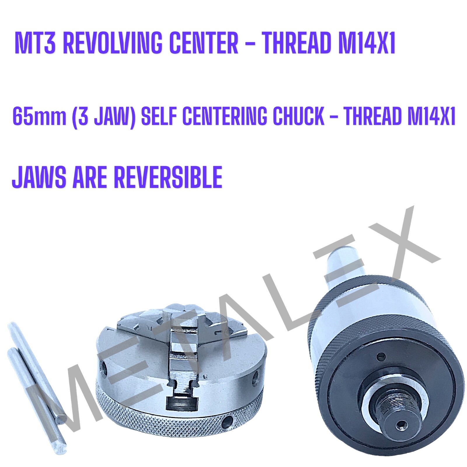 65mm Self Centering Lathe Chuck 3 Jaws Reversible MT3 Live Revolving Tailstock