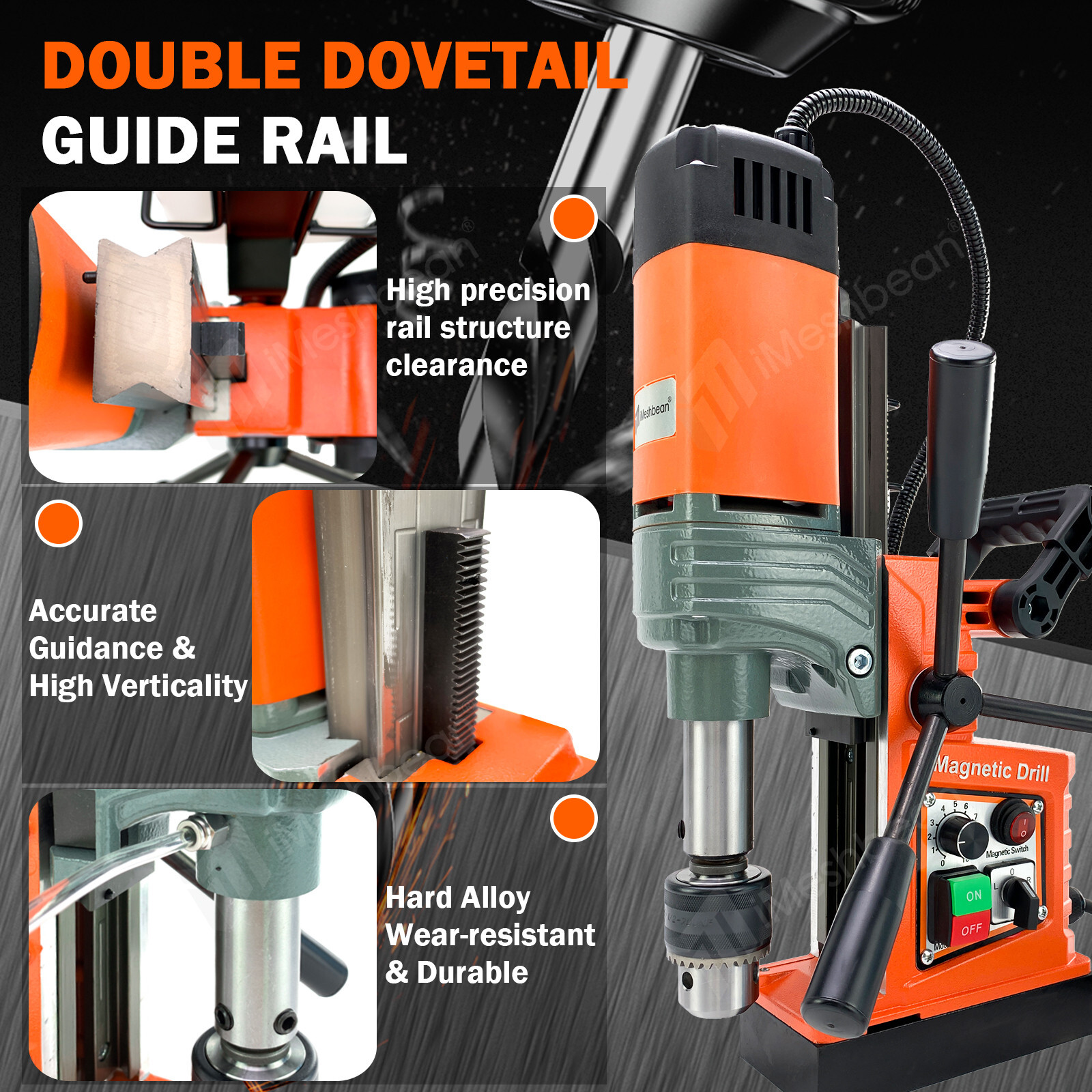 1400W Electric Magnetic Drill Press 13000N 810RPM Stepless Speed Mag Drill Press