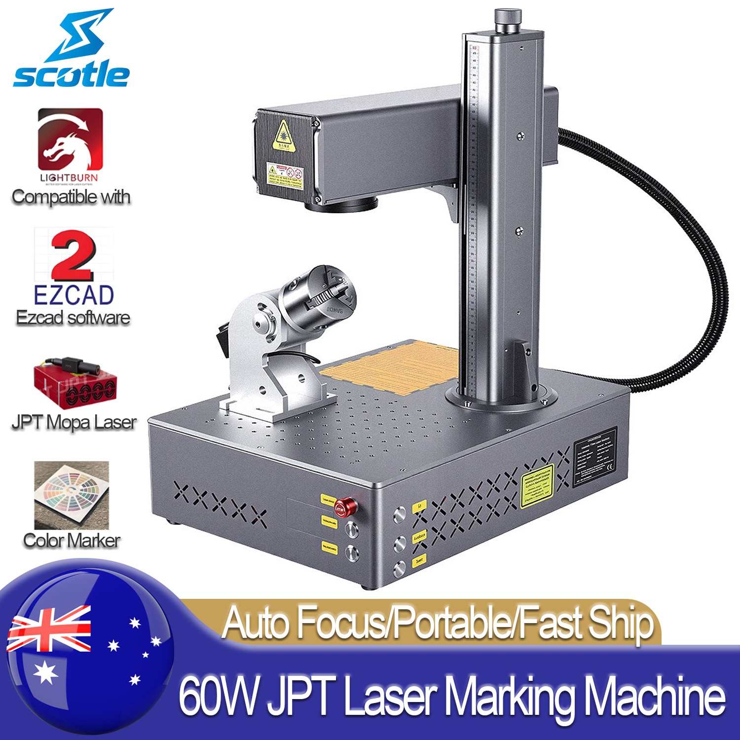 60W Portable JPT Mopa Auto Focus Fiber Laser Marking Machine Marker Engraver AU