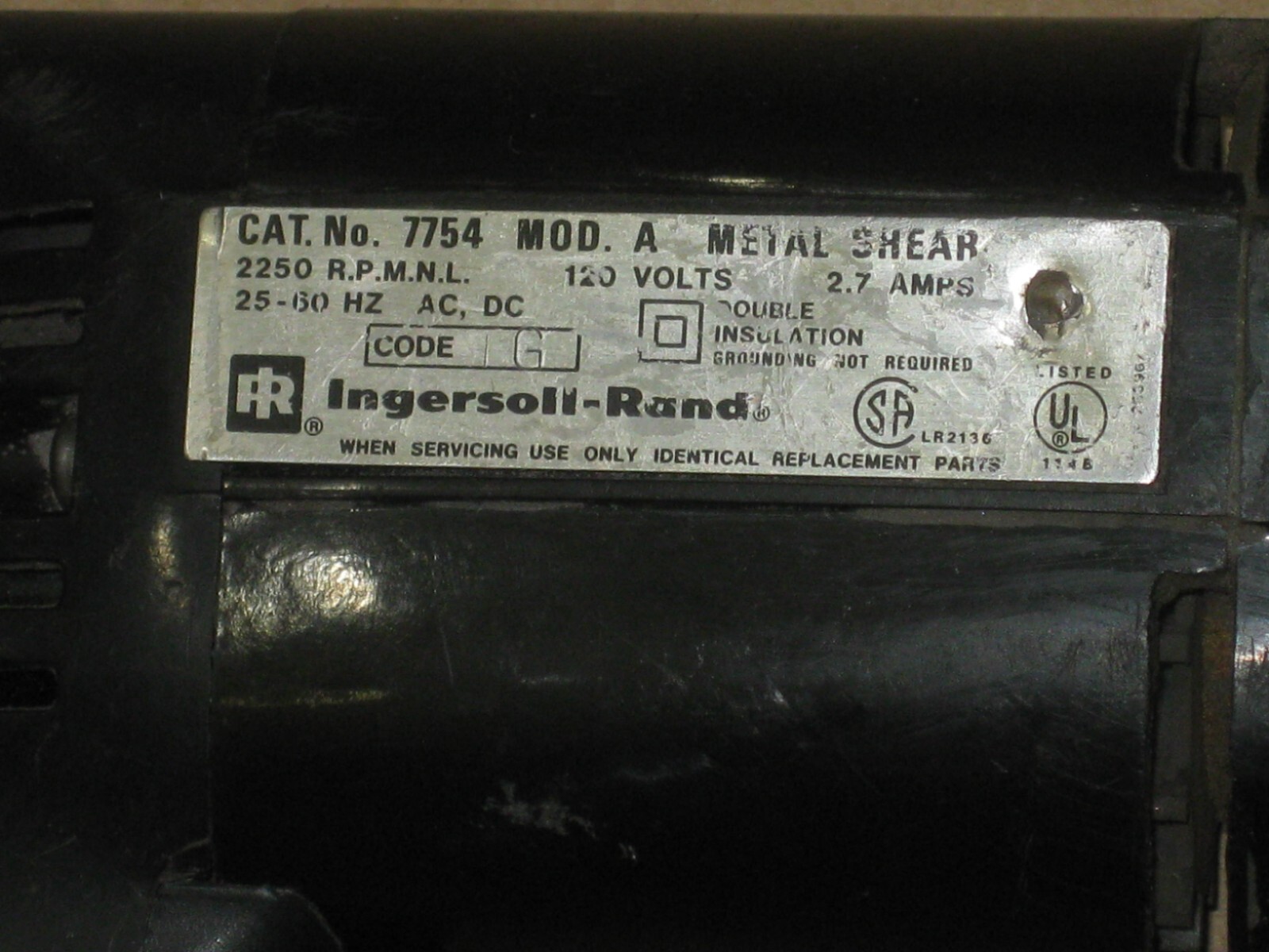 Ingersoll Rand Model 7754 Corded Electric Metal Shear – Good Condition