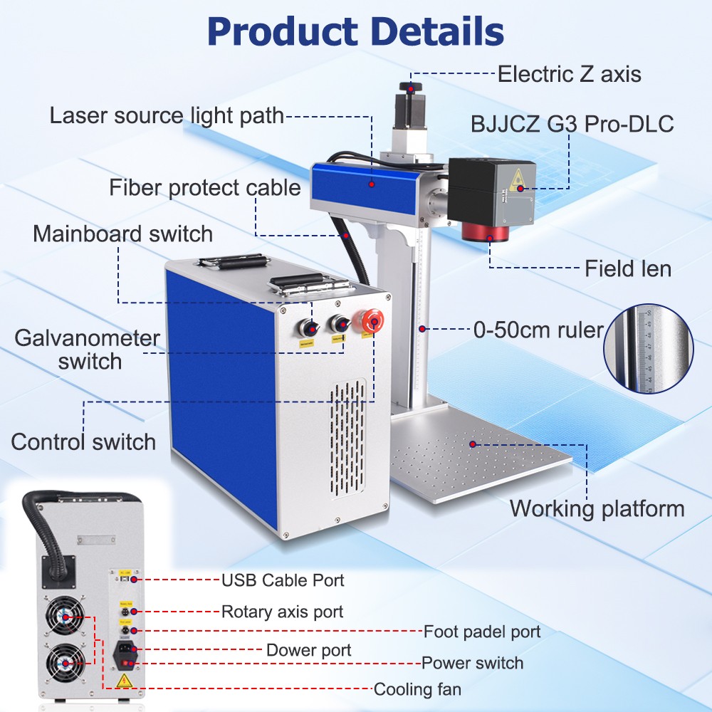 60W 2.5D JPT Mopa M7 Fiber Laser Marking Machine Metal Deep/Relief Engraver AU