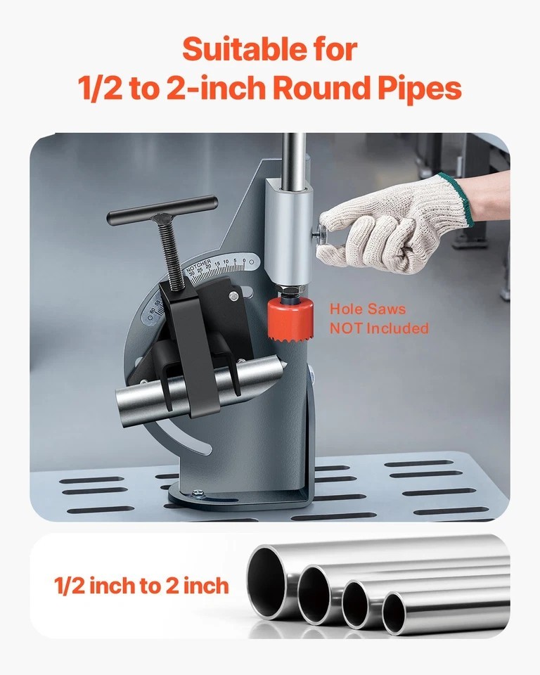 Pipe Notcher 1/2 to 2-inch Tubing Notcher with 0 to 60° Adjustable Angle