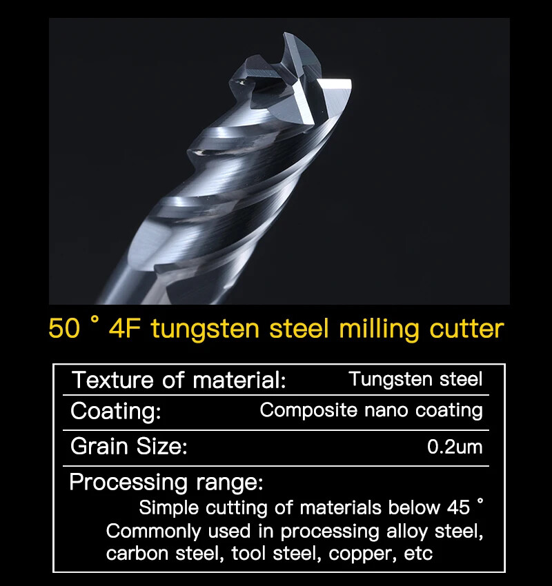 Flutes Carbide End Mill Alloy Tungsten Steel Cutting Milling CNC Machine HRC50