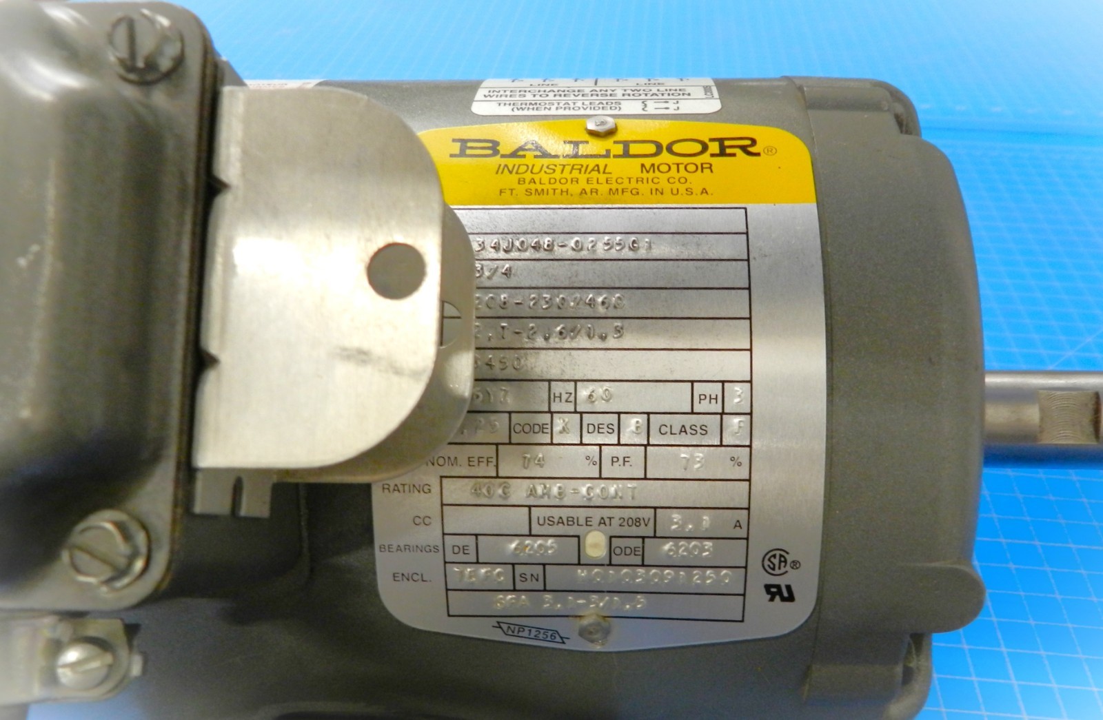 Baldor Industrial Motor 3/4HP, 1750 RPM, 3 Phase Motor with 5/8” Threaded Shaft