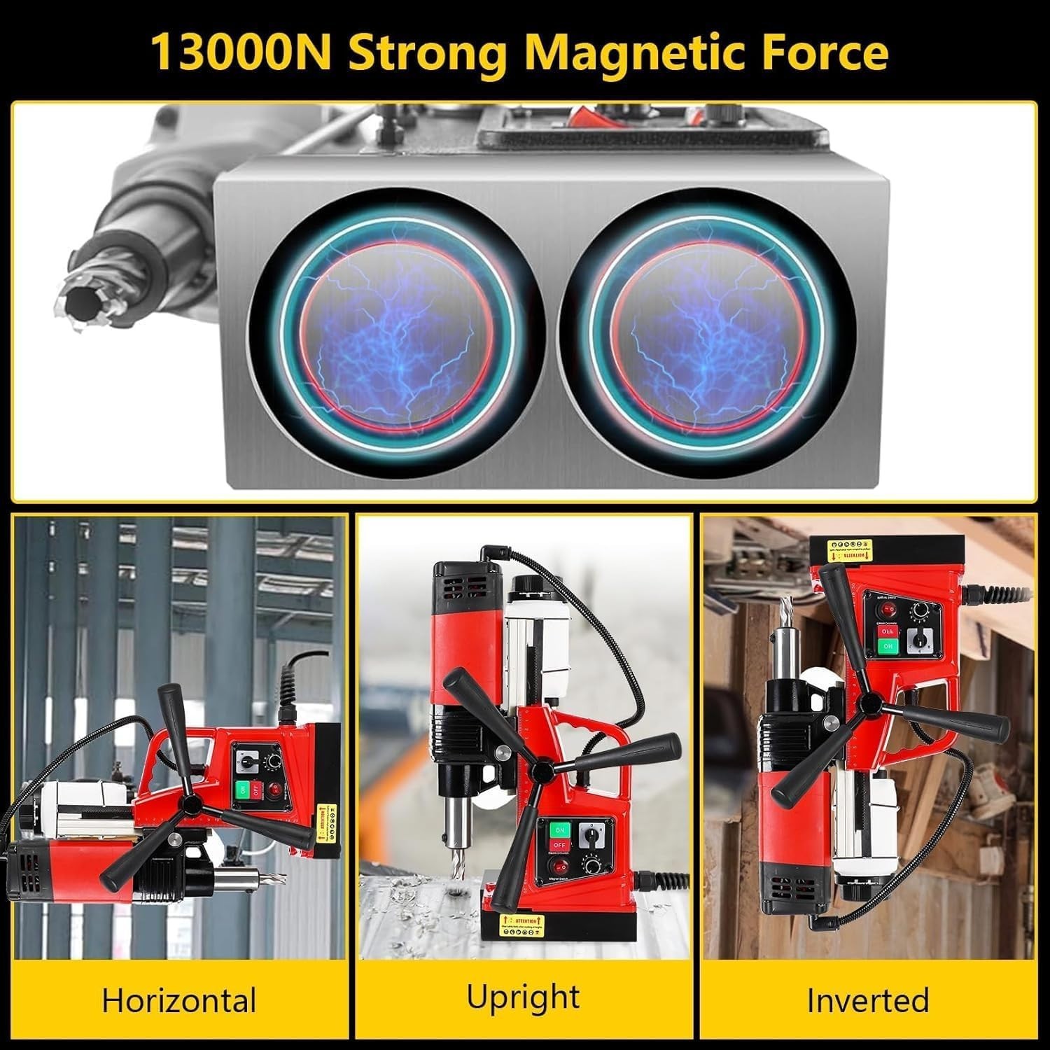 Magnetic Drill 1300W 10000N Portable Mag Drill Press 1.6″ Boring Diameter 11Bits