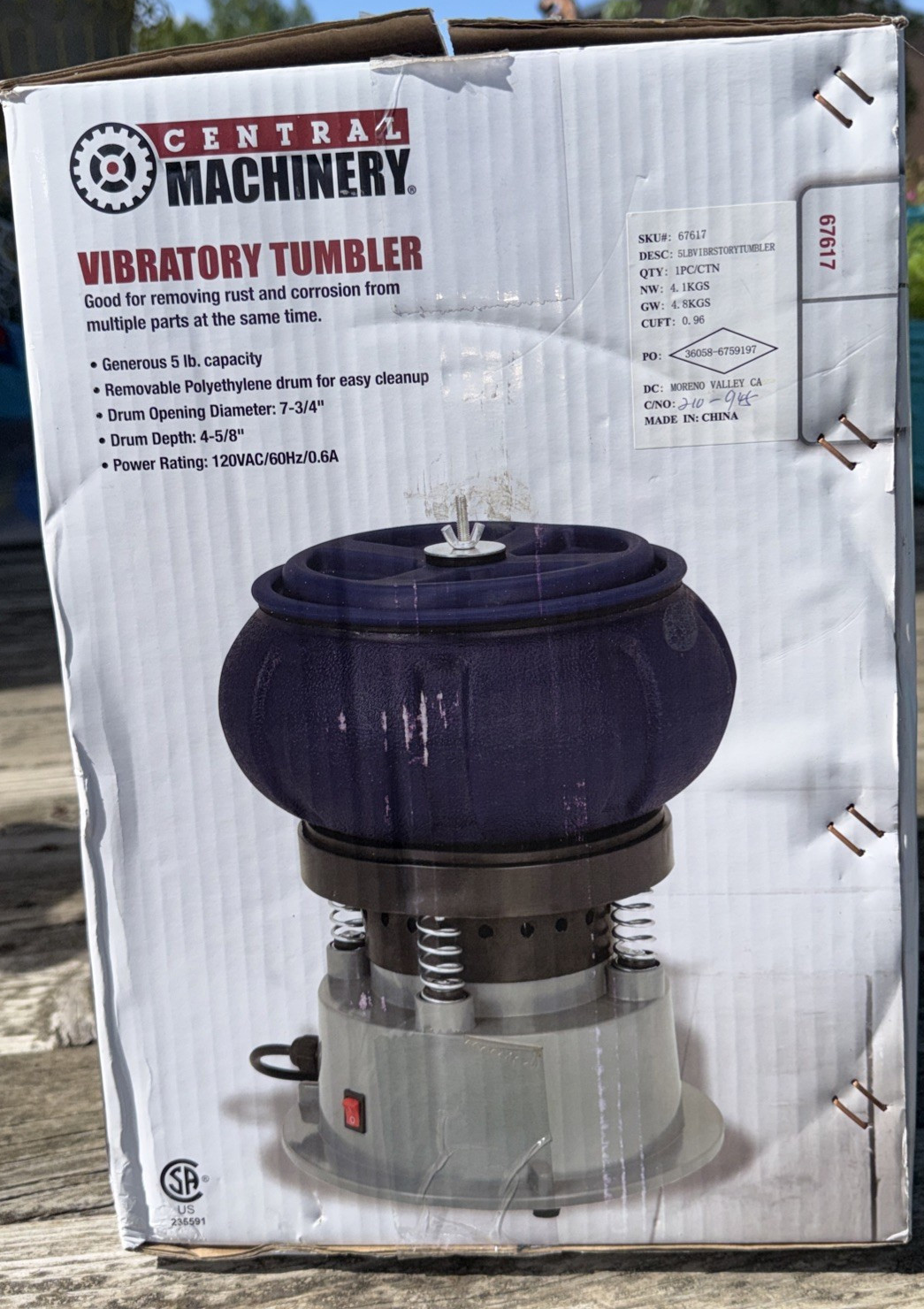 NIB Central Machinery Vibratory Tumbler 5lb Capacity 120 VAC 60 Hz .6A