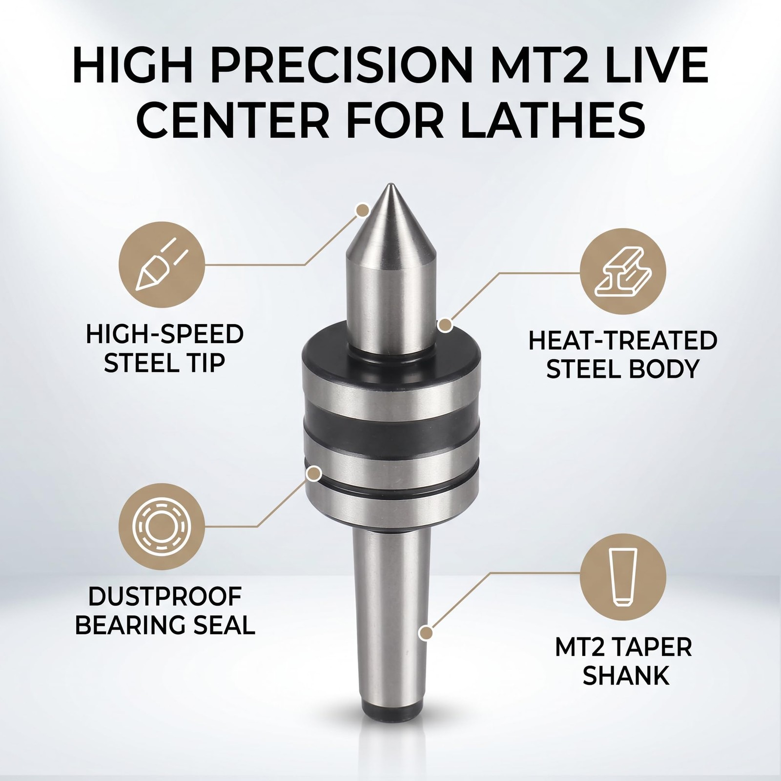 MT2 Live Revolving Center Lathe Tailstock Machine Bearing Steel 0.01 Acc