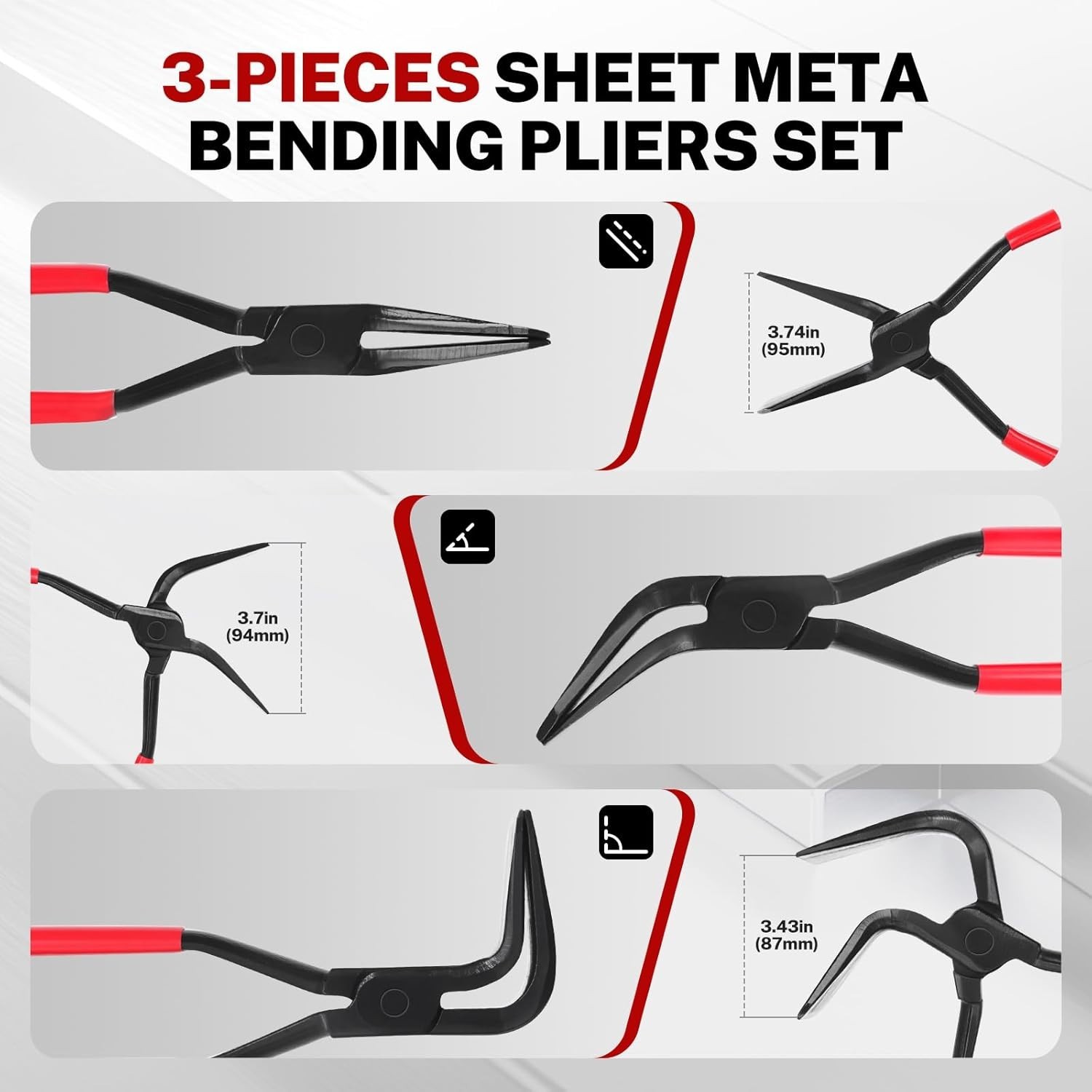 Durable 3-Piece Metal Bending Pliers Set with Comfortable Grip – 2.38″ Wide