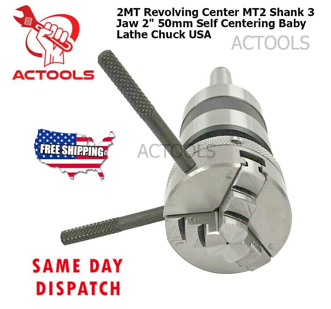 2MT Revolving Center MT2 Shank 3 Jaw 2″ 50mm Self Centering Baby Lathe Chuck USA