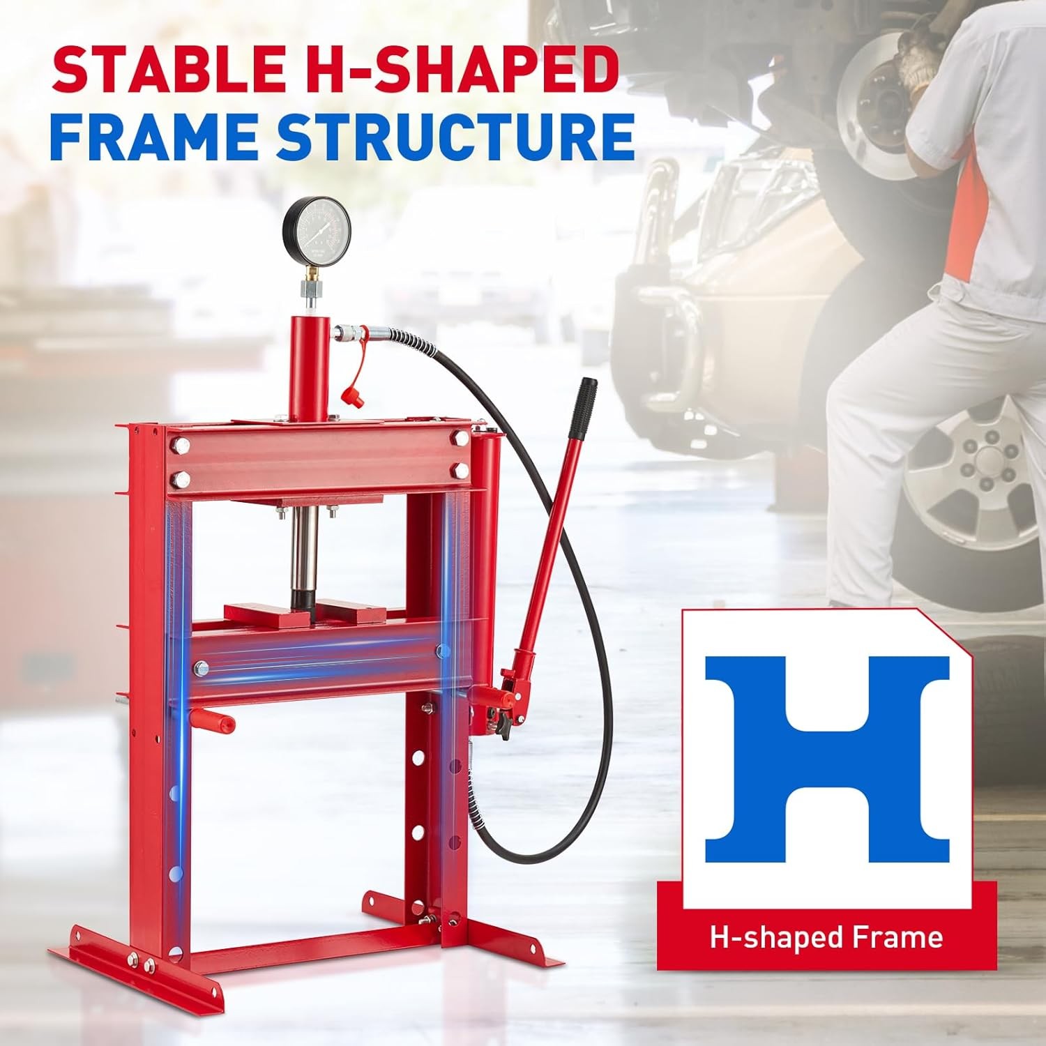 H Frame 10 Ton Shop Press Hydraulic Heavy Duty Steel Benchtop Bending Tool