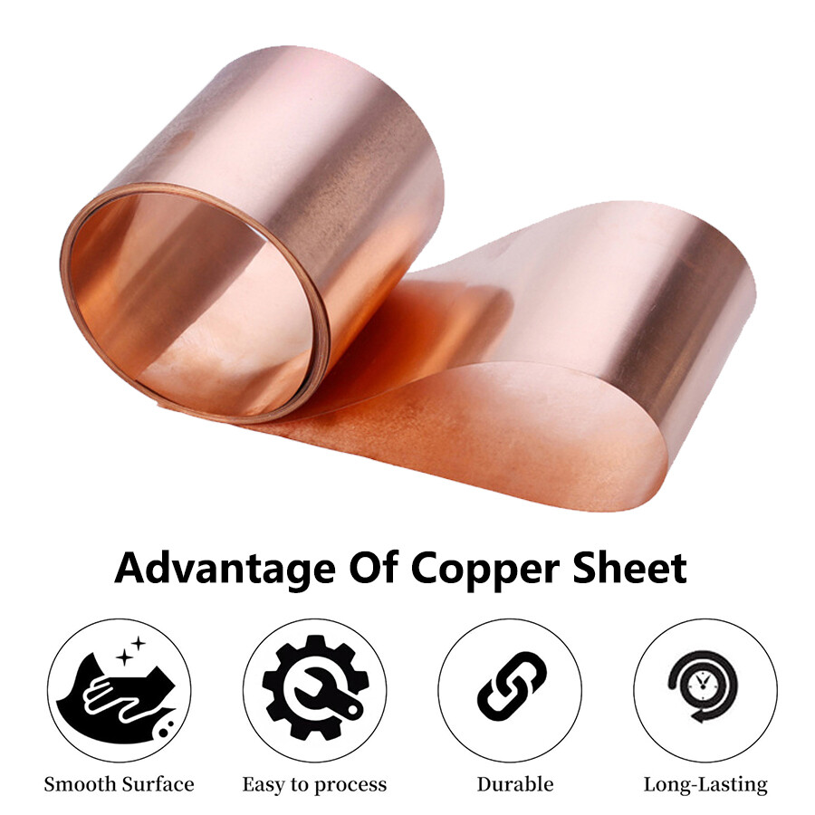 99.9% Pure Copper Metal Sheet Foil Plate Thick 0.05-1mm, Width 10-400mm, 1 Meter