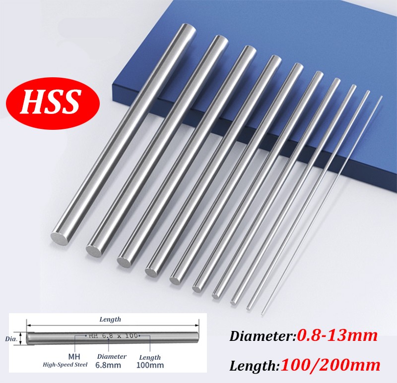 HSS Round Steel Stick Round Bar Solid Rods Dia. 0.8mm-13mm Length 100mm/200mm