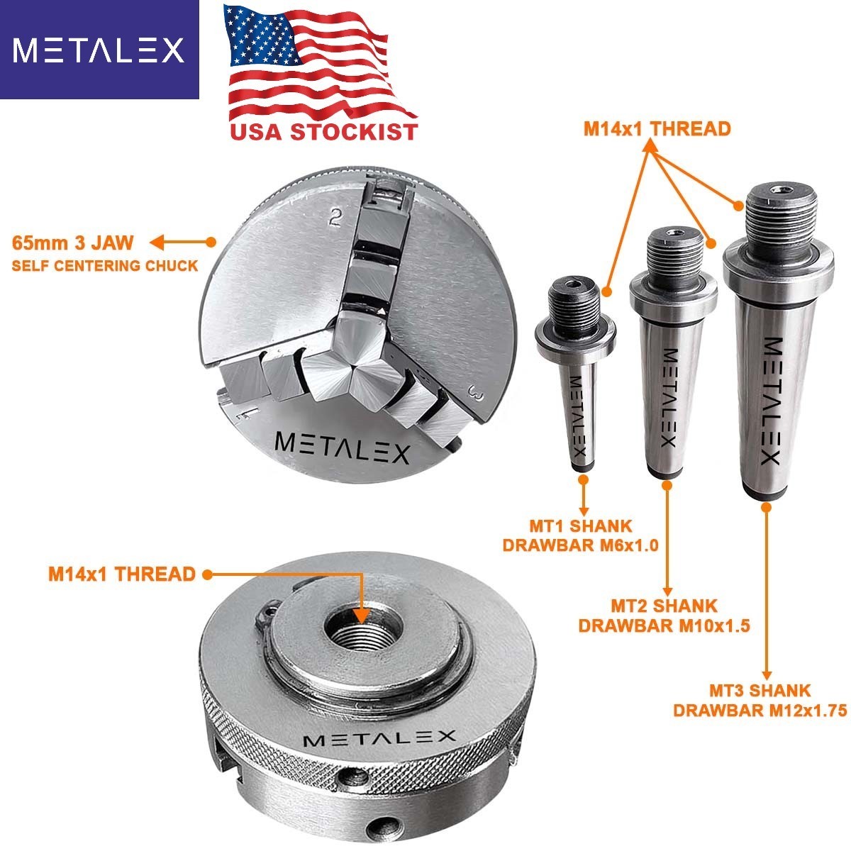 2-1/2″ 3 Jaw Self Centering Mini Small Baby Lathe Chuck Set MT1 MT2 & MT3 Arbors