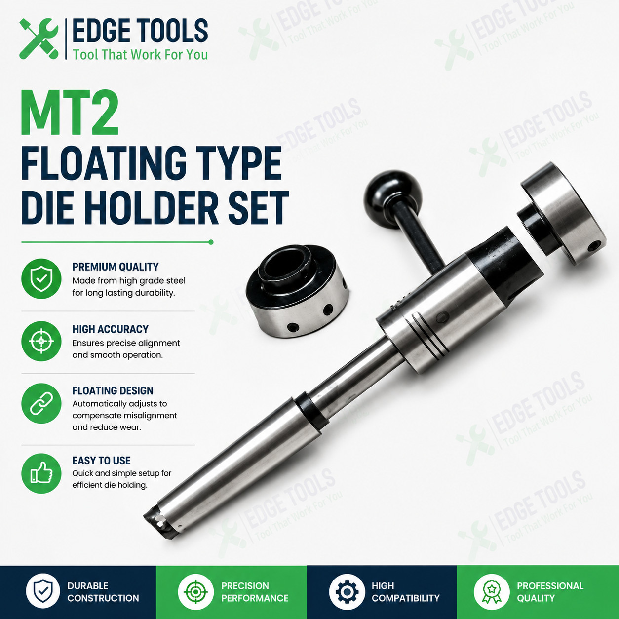New Lathe Tailstock Floating Type Die Holder Set 2MT Shank Size MT2 EDGE TOOLS