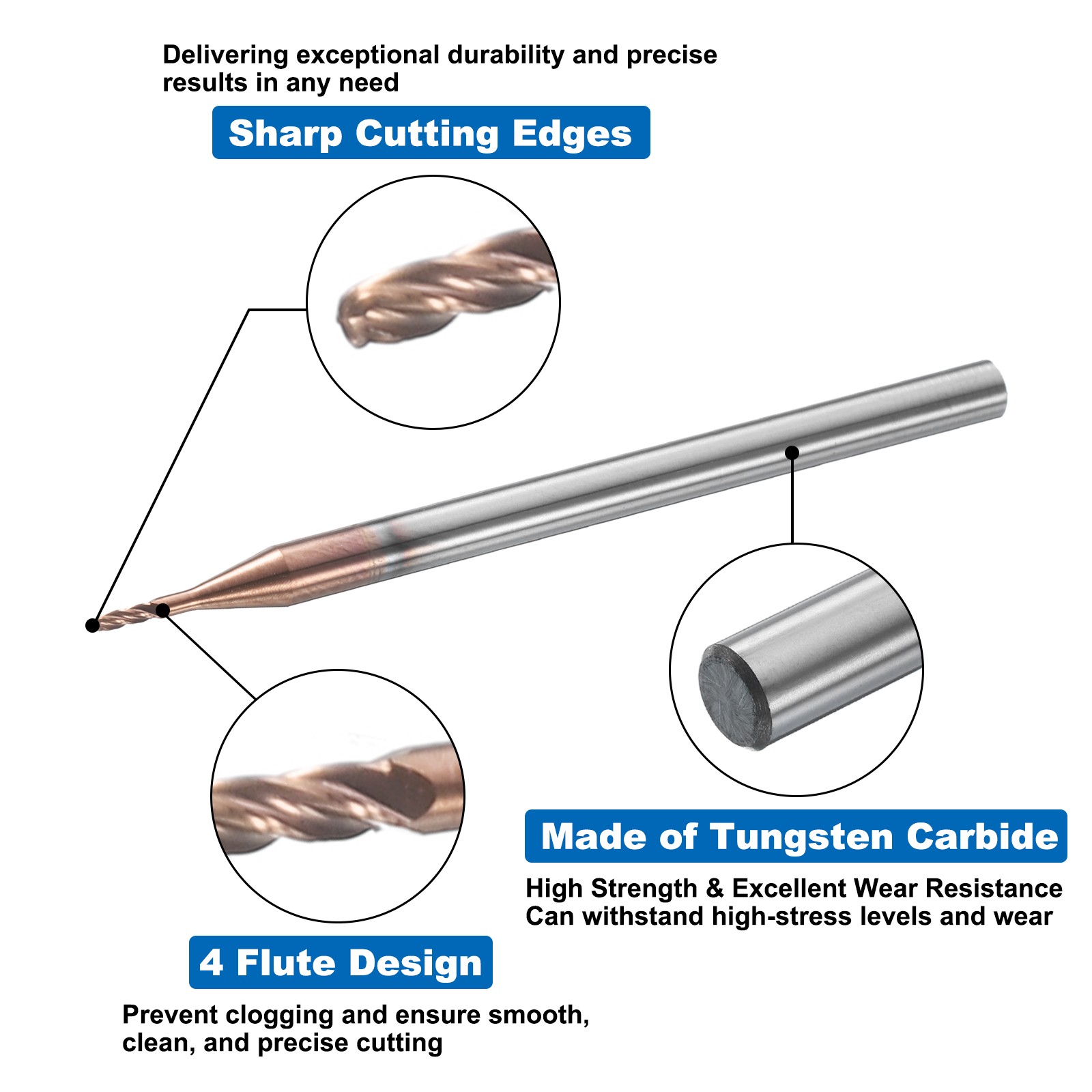 4 Flute Ball Nose End Mill 0.114″ Cutting Length Uncoated for Carving Engraving