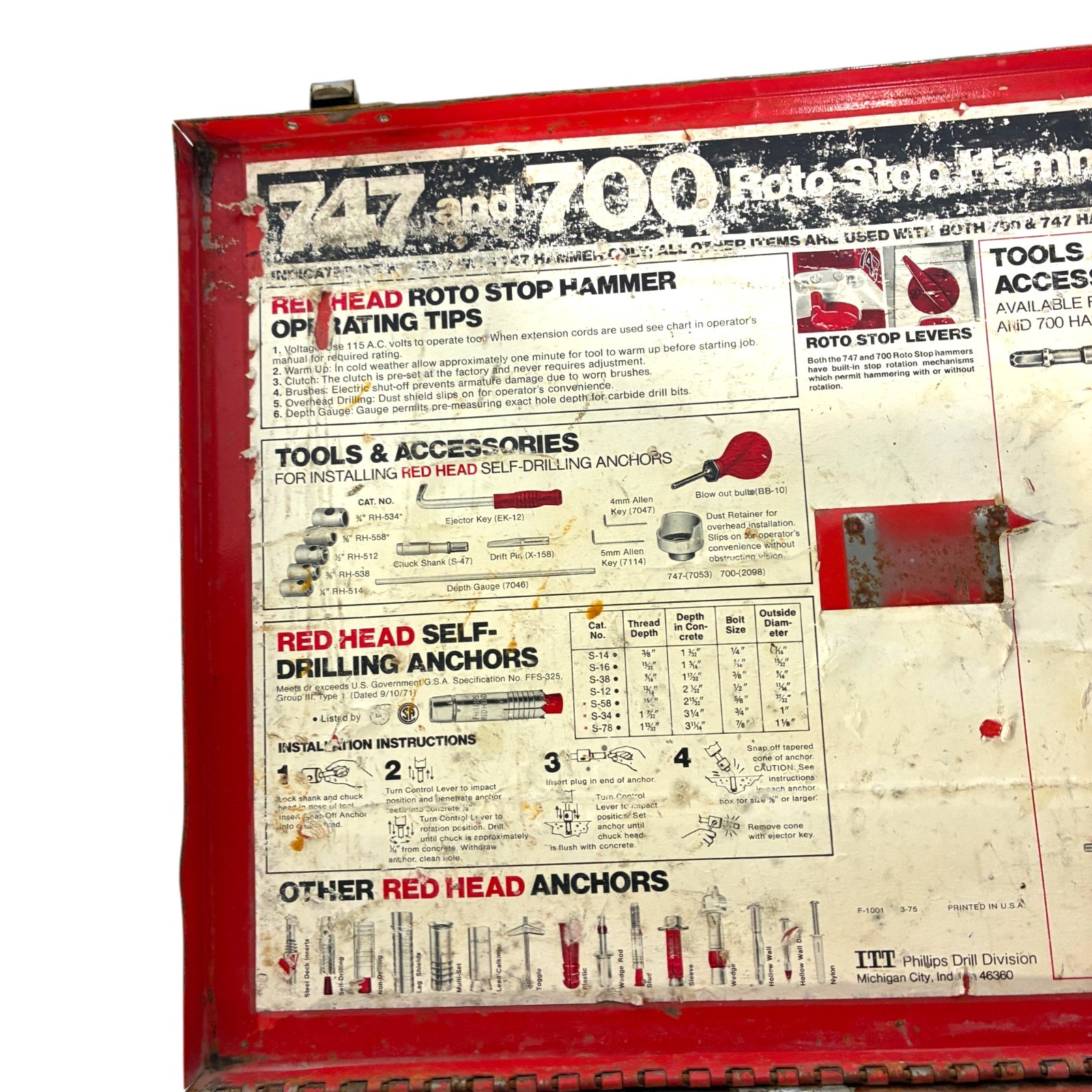 Red Head Model 700 Roto Stop Hammer Kit w/ Metal Case Bits Adapters Anchors