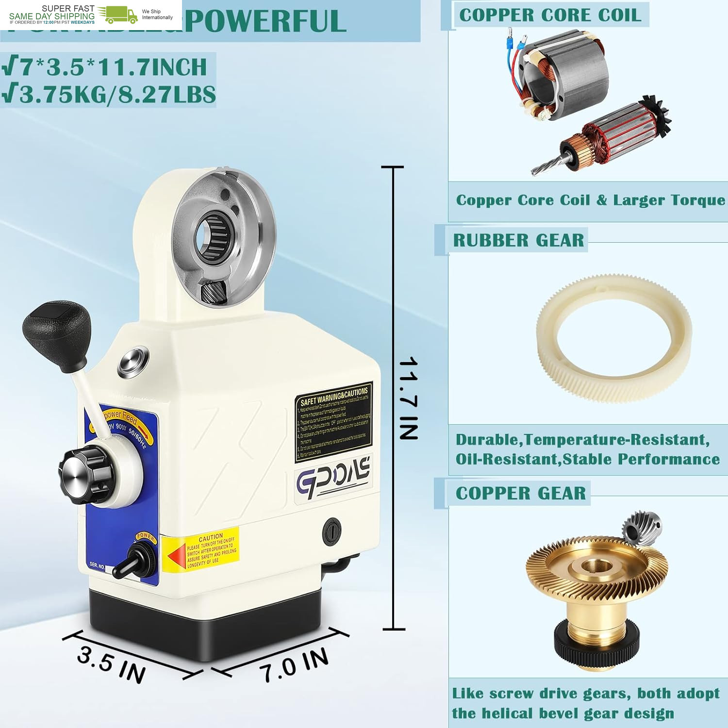 AL-460 Power Feed Z-Axis for Milling Machine 460 In-Lb Torque, 0-200RPM Table Mi