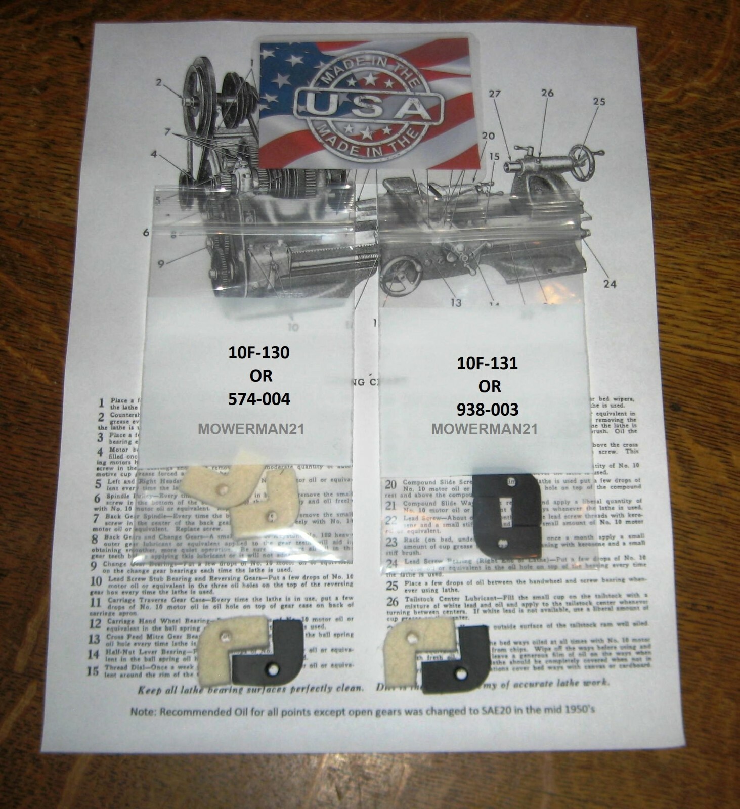 Felt Wiper Way Set Atlas Craftsman Metal Lathe 10 /12 Commercial USA FAST SHIP