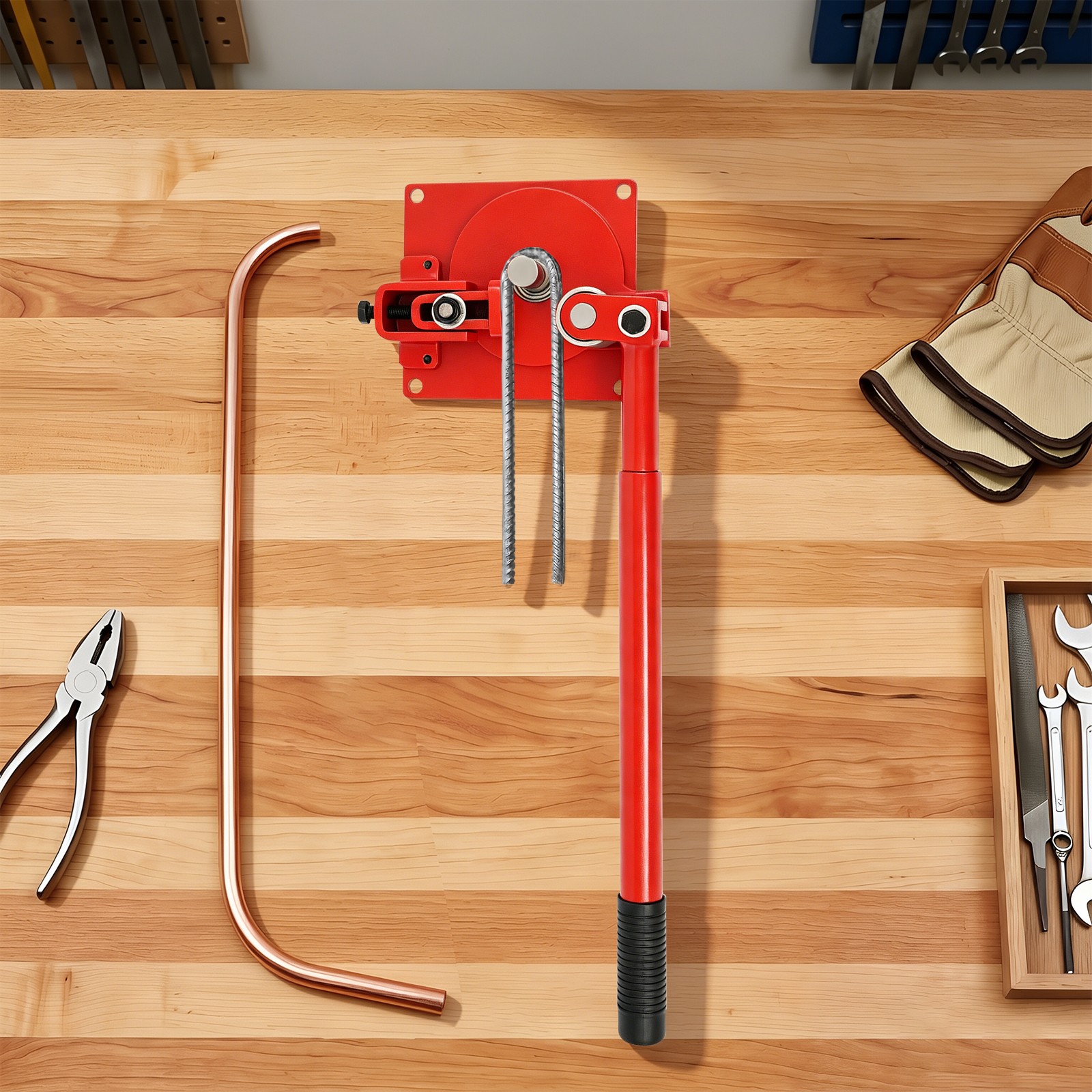 Manual Rebar Bender, Heavy-Duty Rebar Bending Tool, Rod Bar Bender w/ 7 Bearings