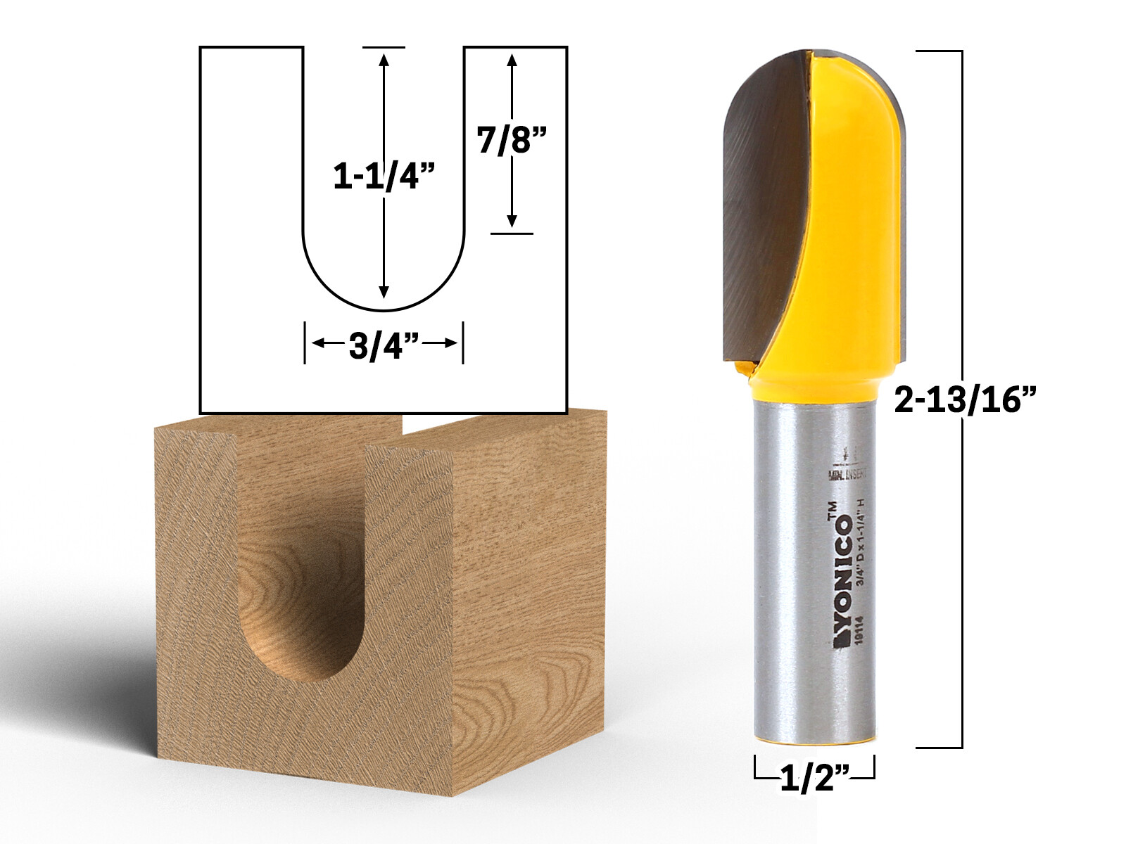 3/4″ Diameter Core Box Router Bit – 1/2″ Shank – Yonico 19114