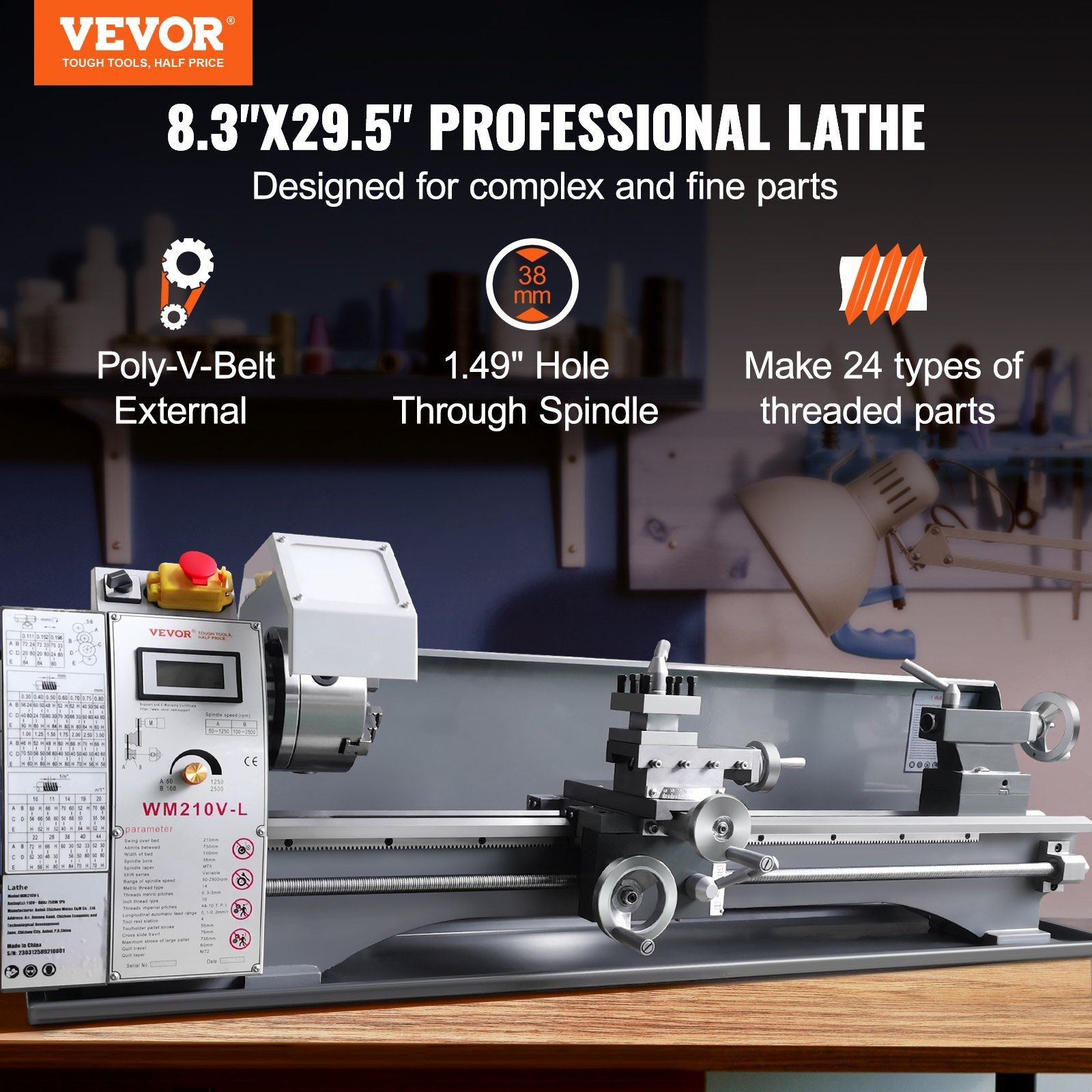 750W Brushless 211x750mm Metal Turning Lathe 0-2500RPM Digital