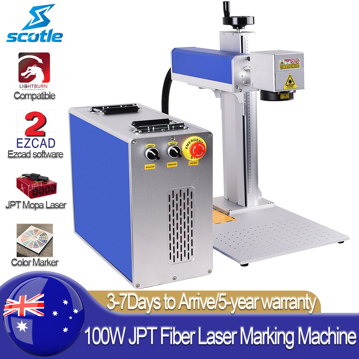 Scotle 100W JPT Mopa Fiber Laser Marking Machine Metal Color Marker Engraver AU