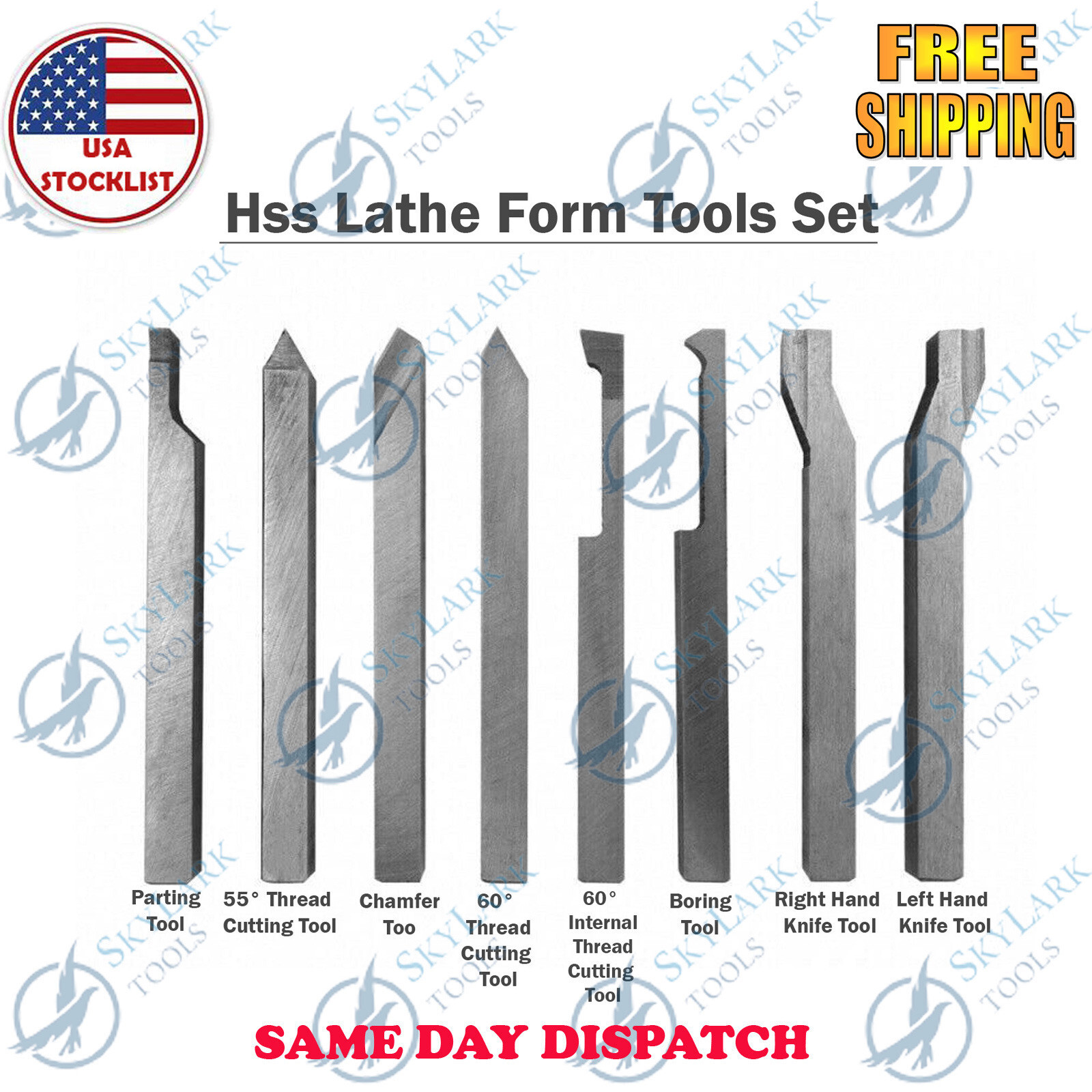 HSS LATHE FORM TOOL SET SQ SHANK 6 X 6 X 63mm HARD MT2 GRADE SET OF 8 PCS