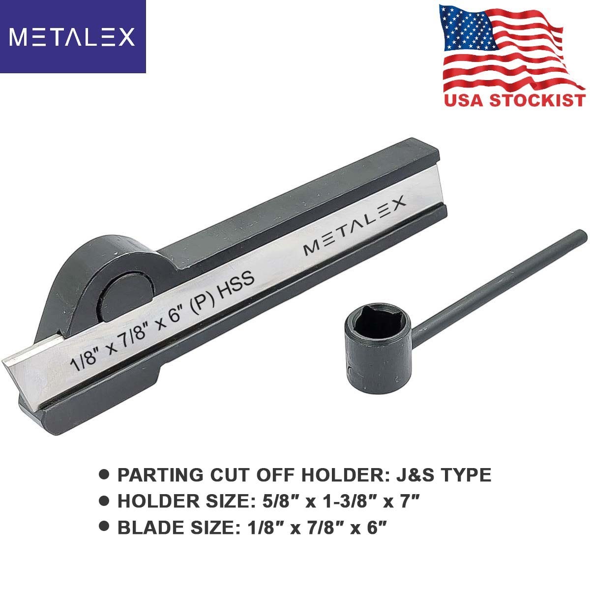 5/8″ x 1-3/8″ x 7″ Lathe Cut Off Parting Tool Holder + HSS Blade 1/8″ x 7/8″ x 6