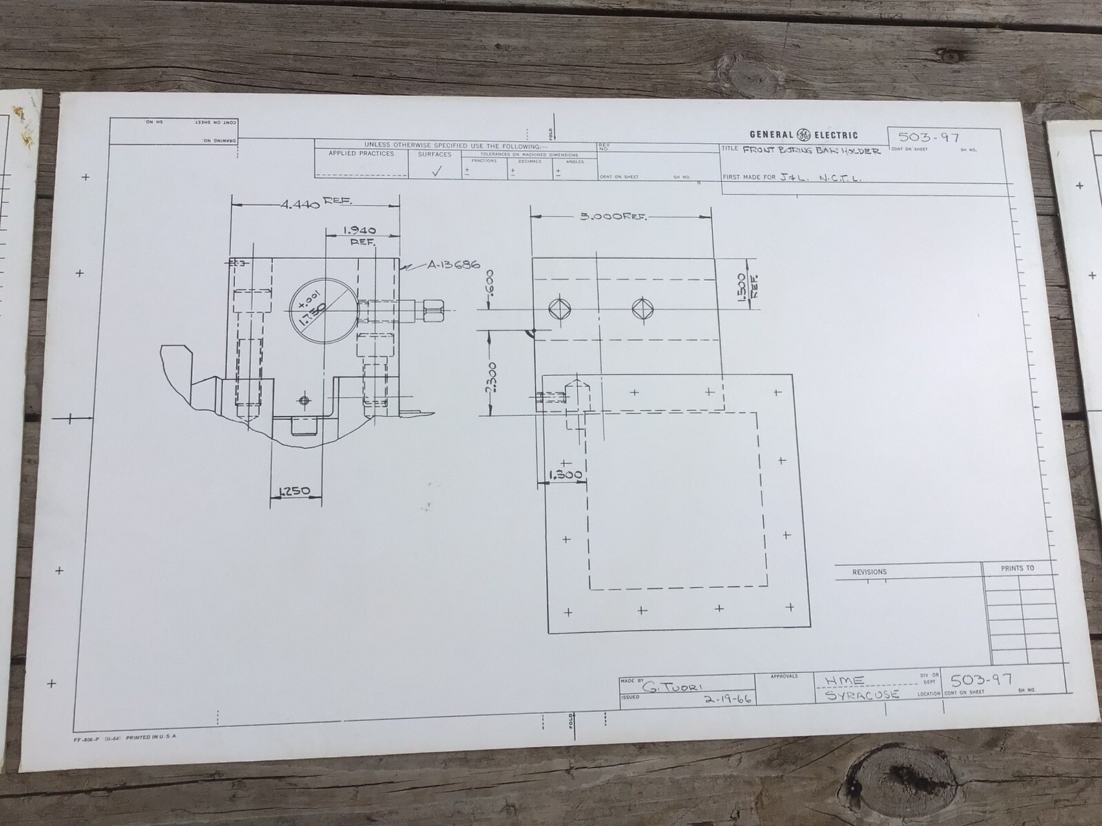 GE Engineering Drawings 1966, 22”x34”, Lathe Square Turret Lathe Tooling, Poster