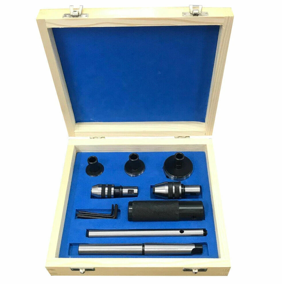 Lathe Tailstock Tap & Die Holder Kit MT3 Shank Threading Tapping Set Wooden Box