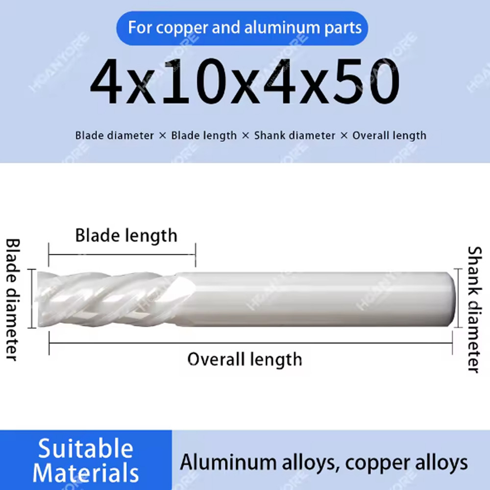 4mm-12mm HRC65 4 Flute Solid Ceramic End Mill Cutter With Zirconia Nano Coating