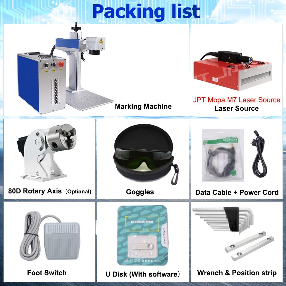 JPT YDFLP-E2-200-M7-M-R 200W Mopa 1064nm Fiber Laser Engraver Marking Machine
