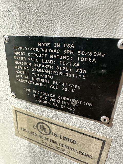 IPG YLS-2000 Ytterbium Fiber Laser CHILLER INCLUDED!