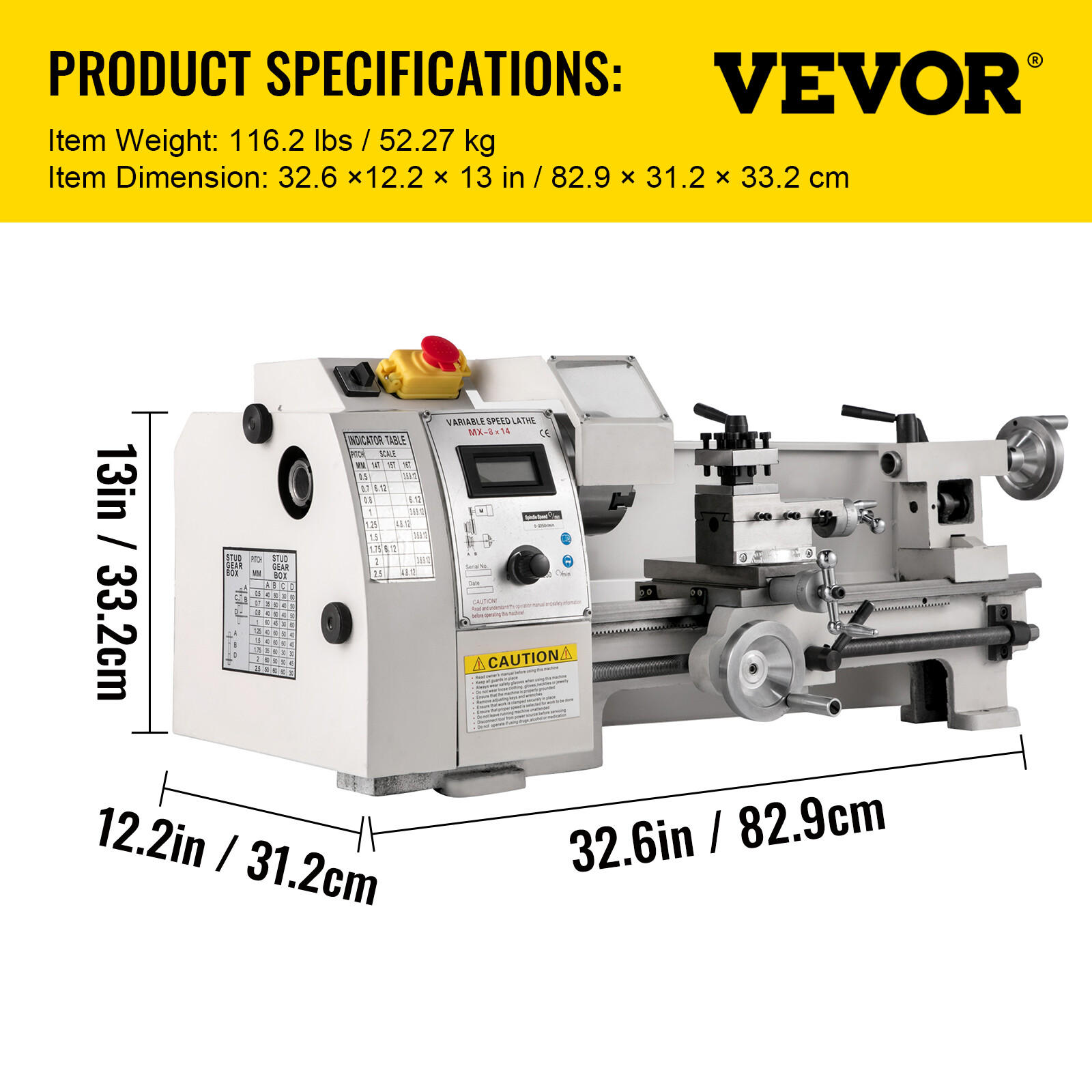 8×14″ 650W Precision Metal Lathe High Accuracy Variable Speed Milling Machine