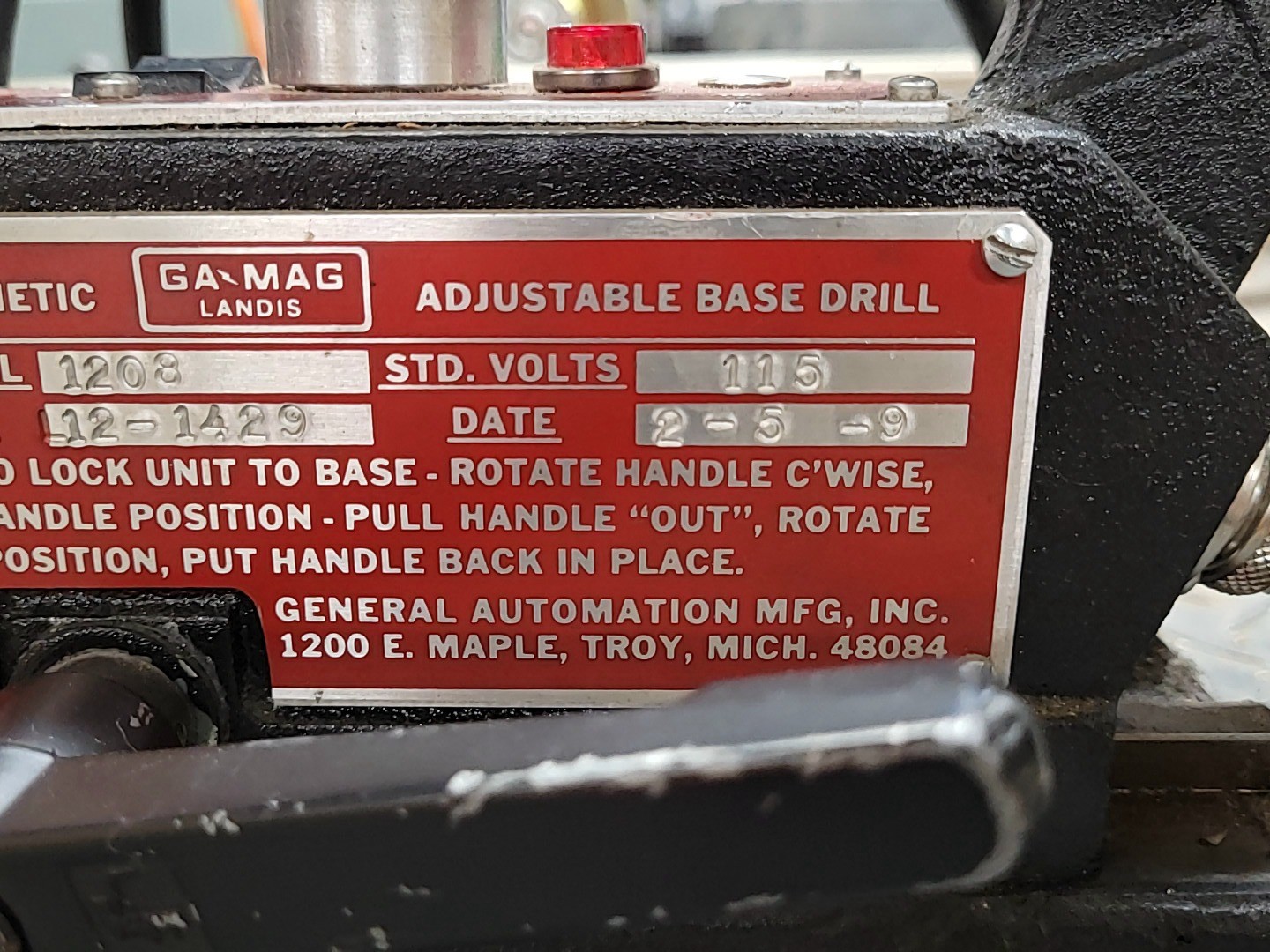 GaMag 1208 Landis Adjustable Magnetic Drill Press Fixed Speed + Reverse Mag Bore