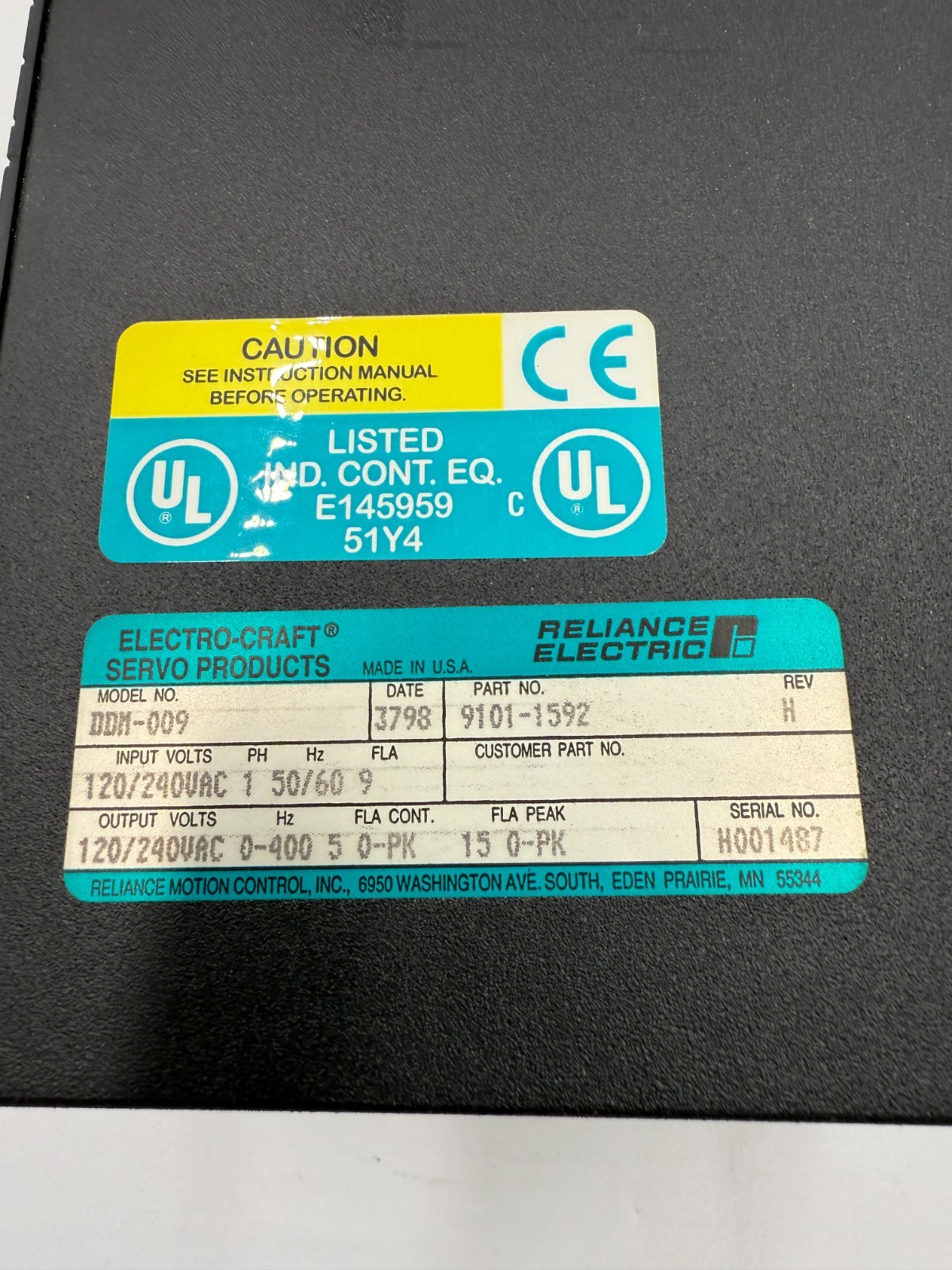 Electro-Craft DDM-009 BRU Ser Servo Drive, 120/240V 5A 400Hz, 1PH -Free Shipping