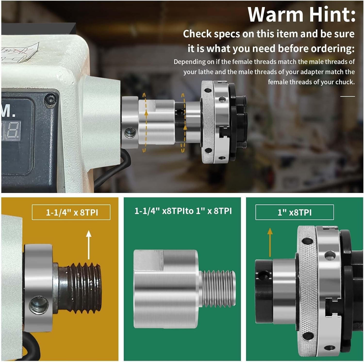 Lathe Spindle Adapter,Lathe Headstock Spindle Adapter,Converts for Woodworkin…