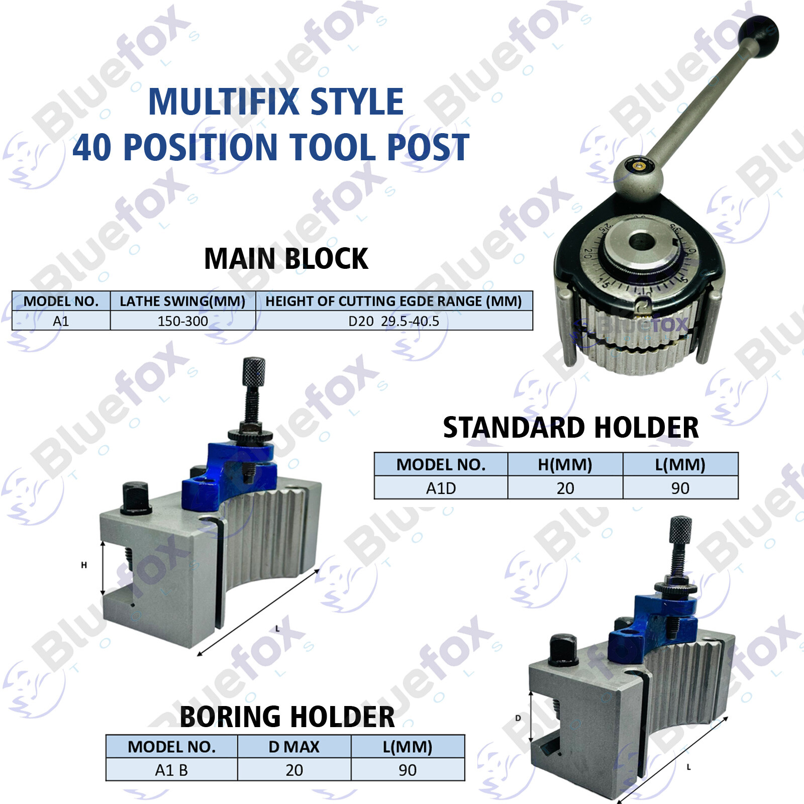 Multifix A 40Position Quick Change Tool Post For 150-300mm Lathe 6″-12″ Holders