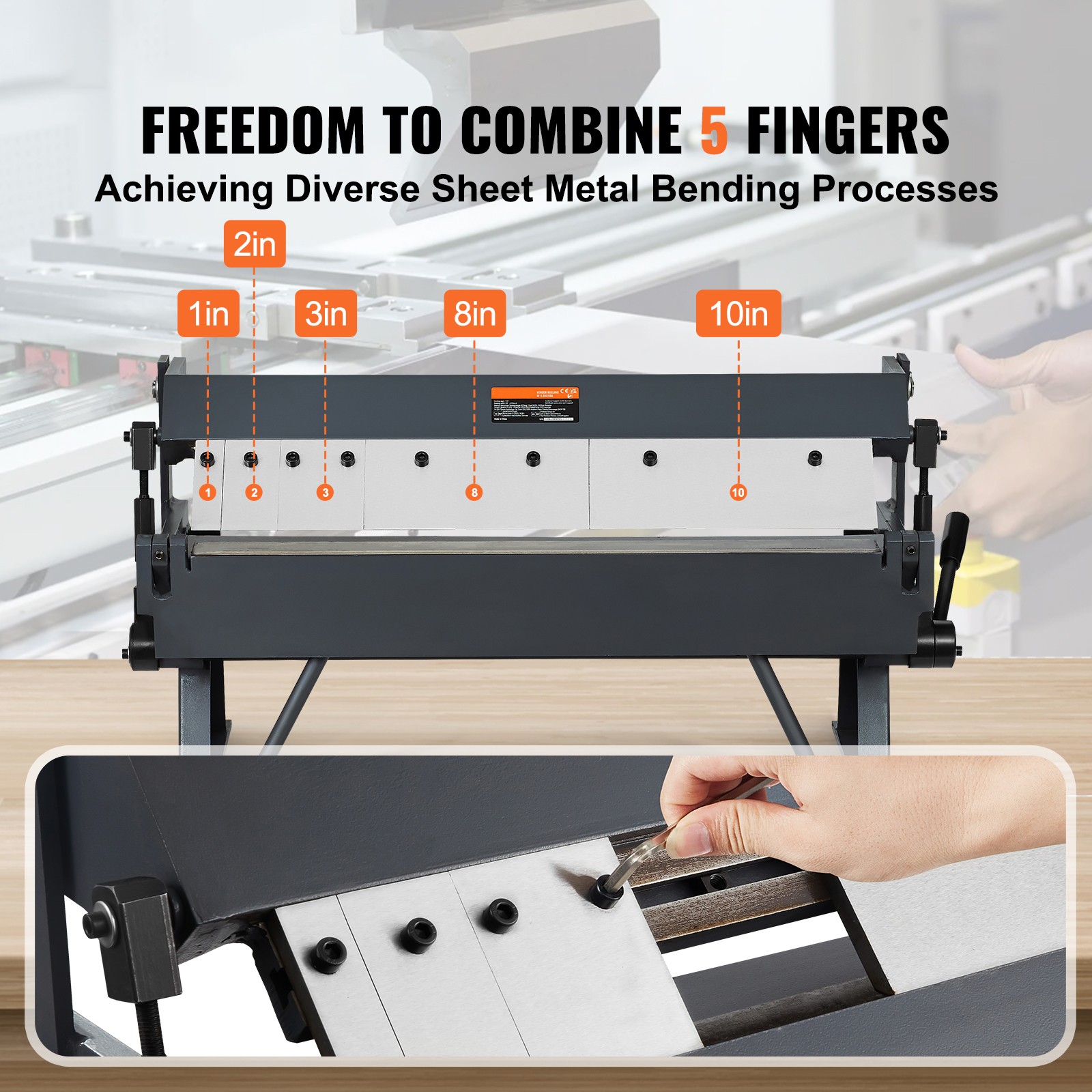 VEVOR 24 in Sheet Metal Bender 0-135° Brake Bending 14 Gauge Removable Fingers