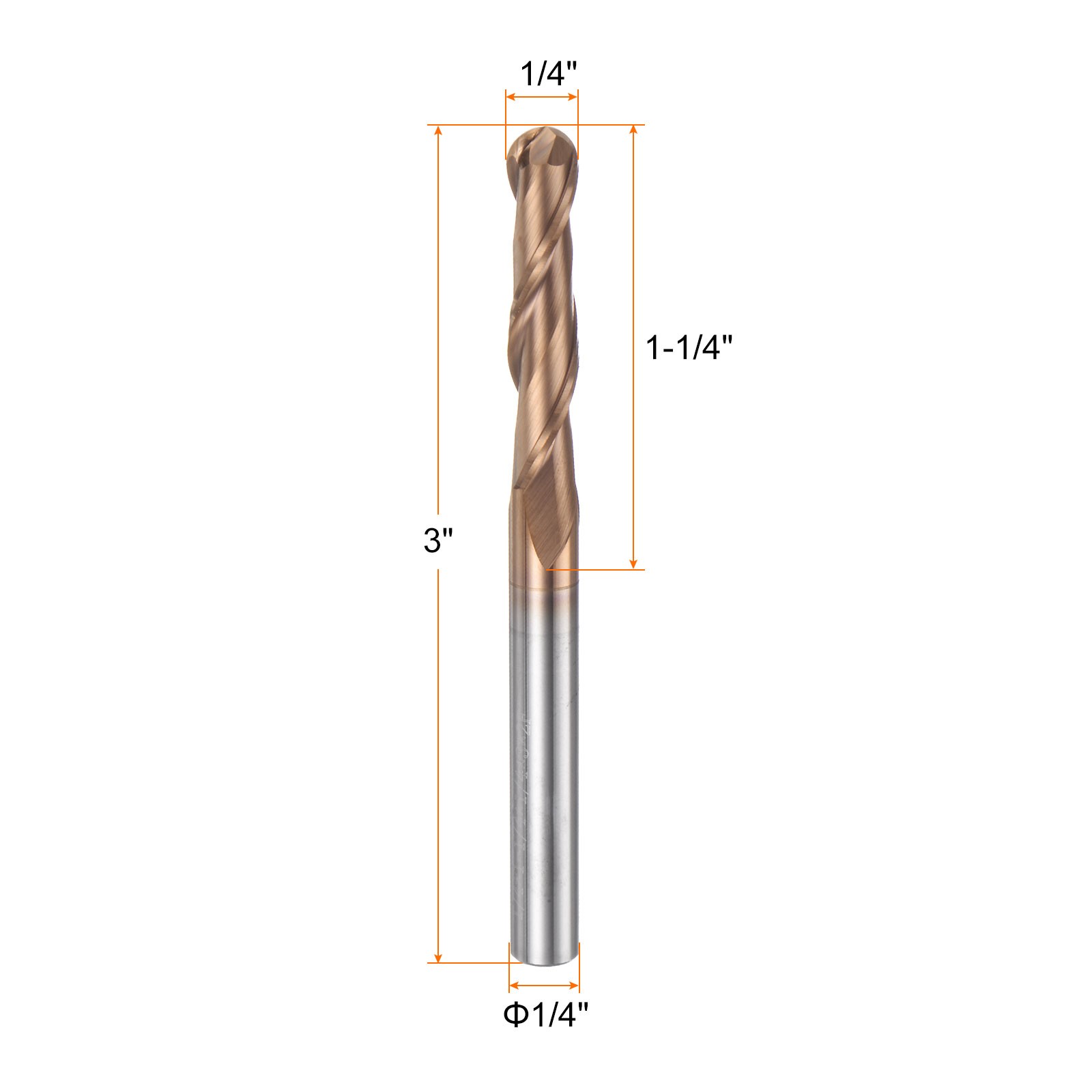 2 Flute Ball Nose End Mill 1-1/4″ Cutting Length for Carving Engraving