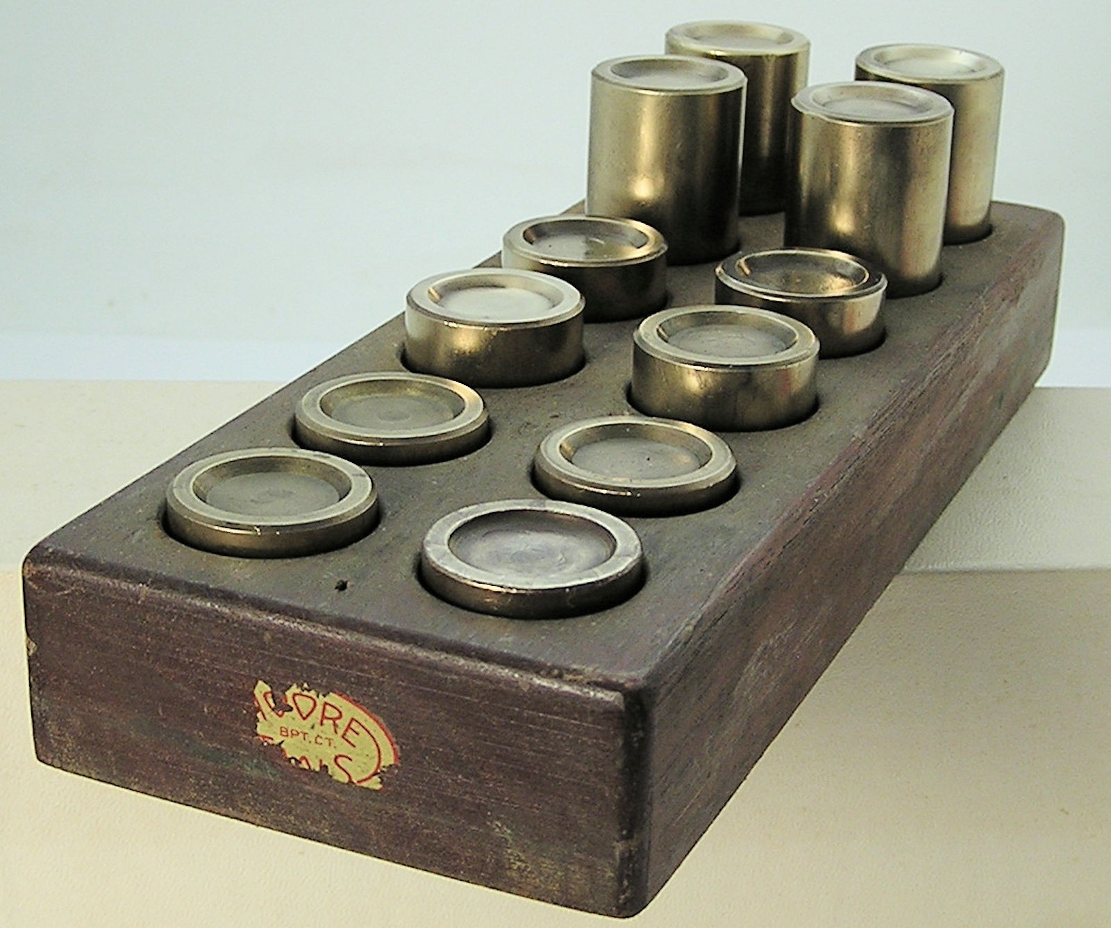 Moore Tools Set 12 Brass Heel Rests in Stand for Jig Bore Machine 5/8″-1-7/8″ #1