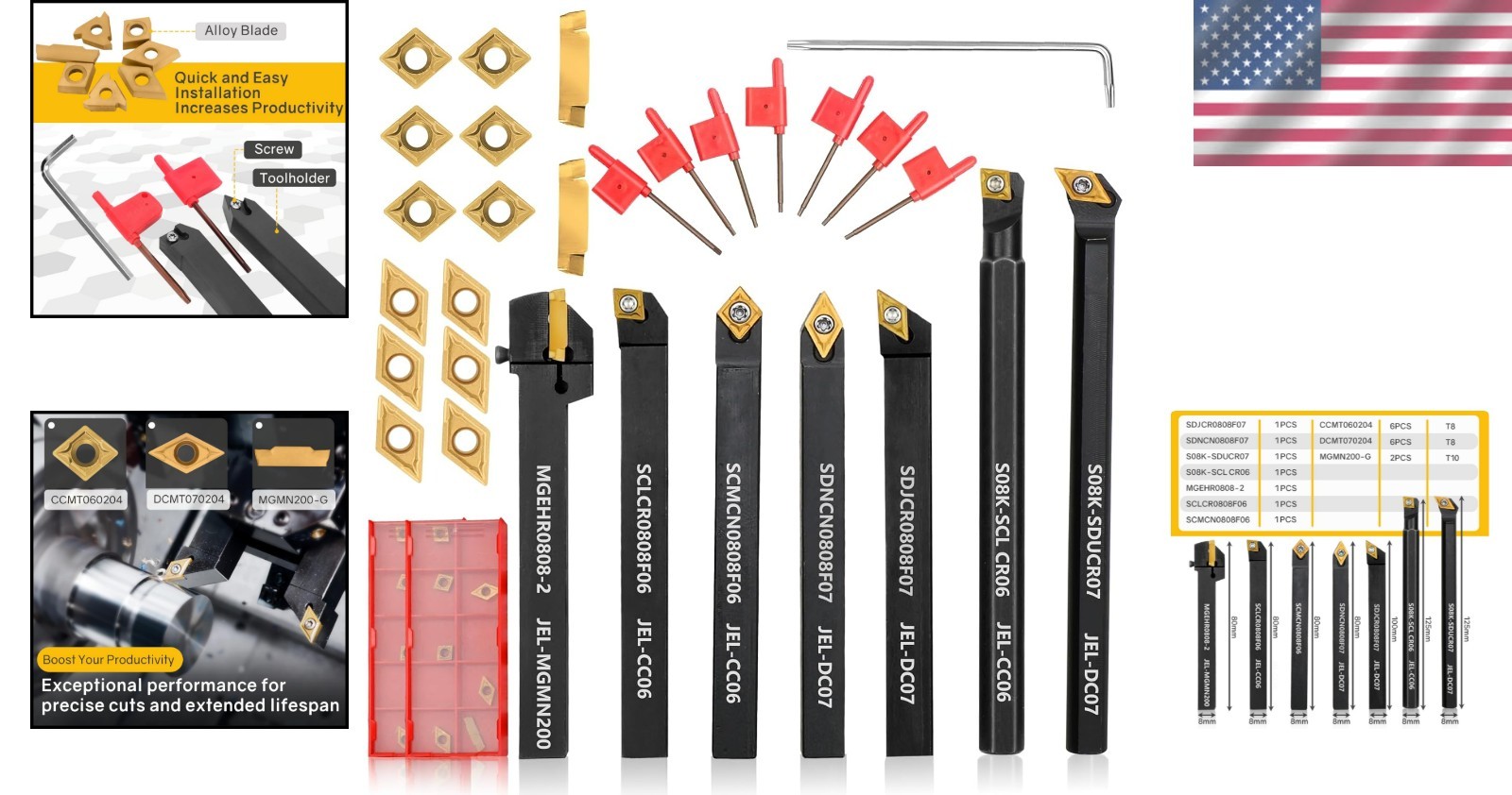 Indexable Lathe Turning Tool Kit 21pcs with 7 Holders and 14 Inserts for Meta…