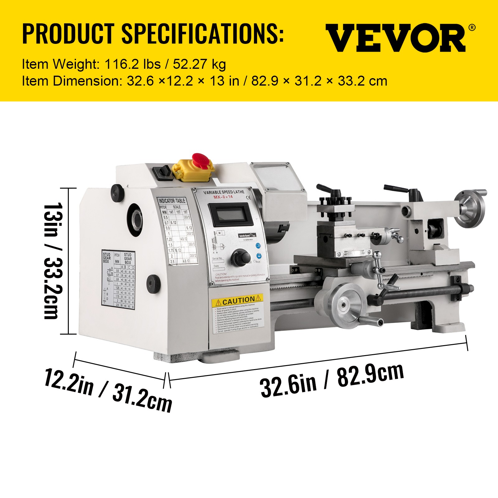 VEVOR Mini Metal Lathe 8″x14″ Metalworking Machine Variable Speed 2250 RPM 600W
