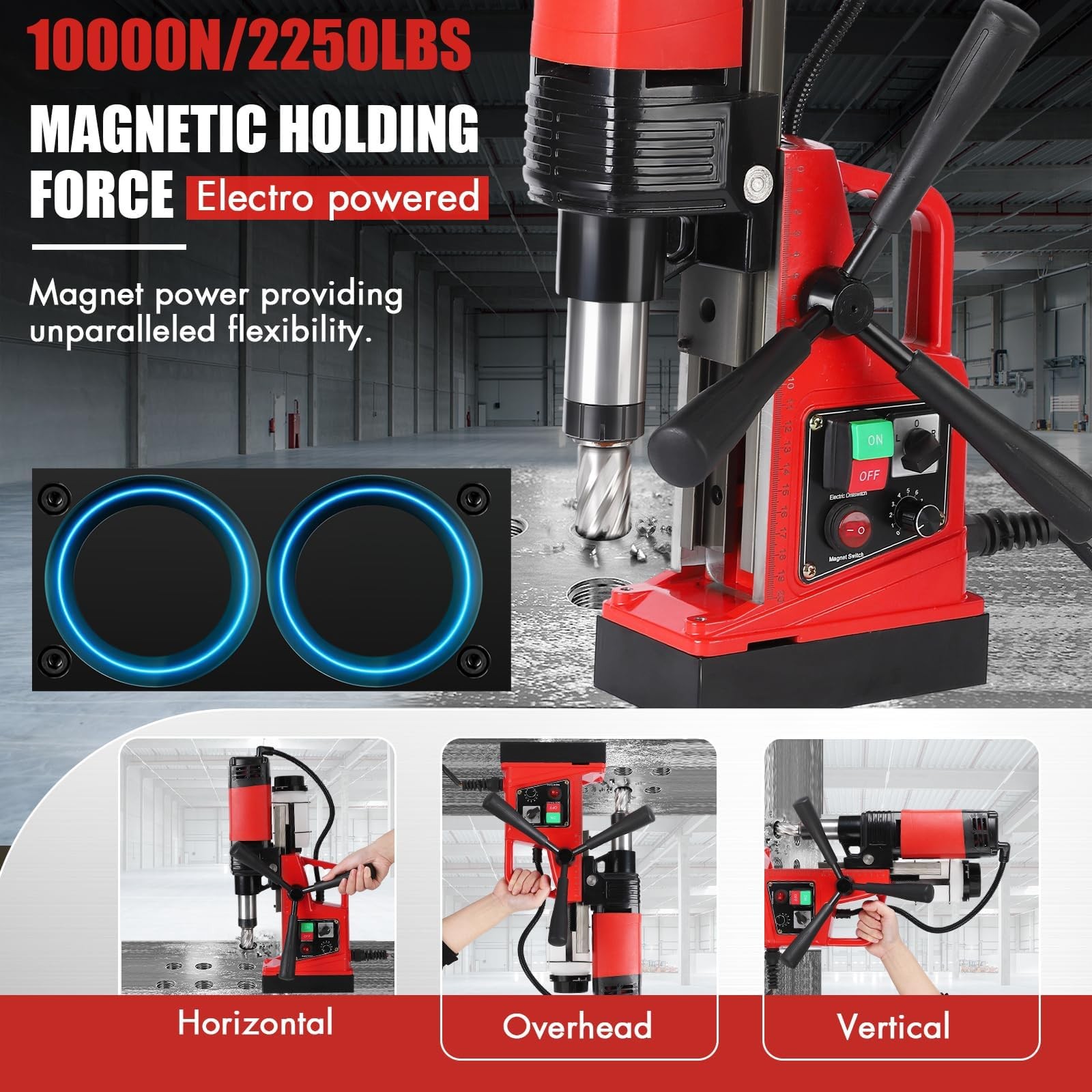 11 Piece Drill Bit Set 810RPM Magnetic Drill Press 1.6″ Max Drilling Diameter