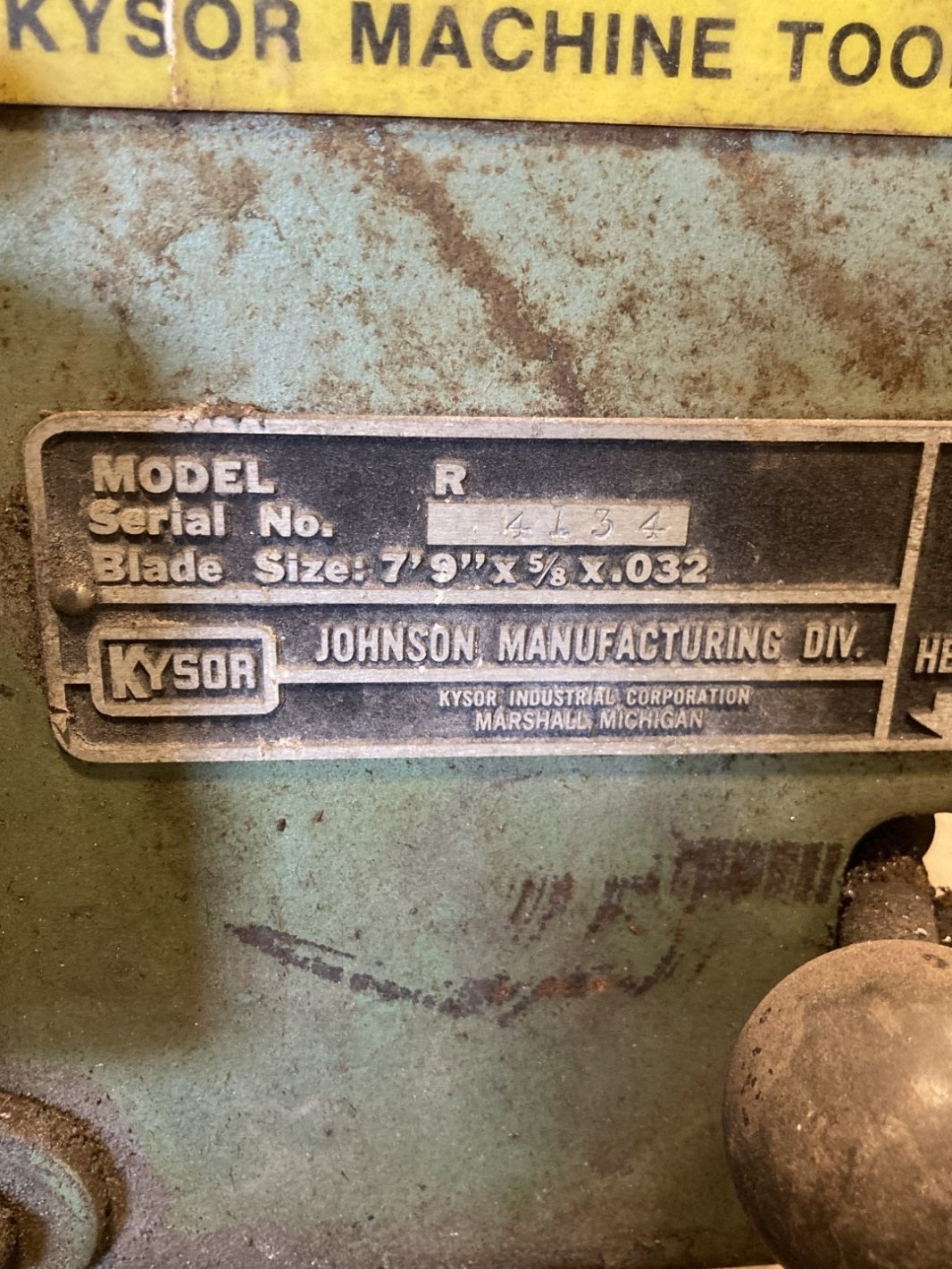Kysor Johnson Horizontal Band Saw Baldor .5HP, 208-230/460V, Model R