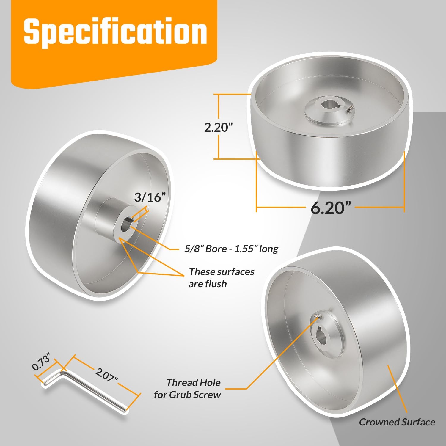Belt Grinder 2×72 Wheel Set for Knife Grinder 6″ Drive Wheel Crowned 5/8″ Hole