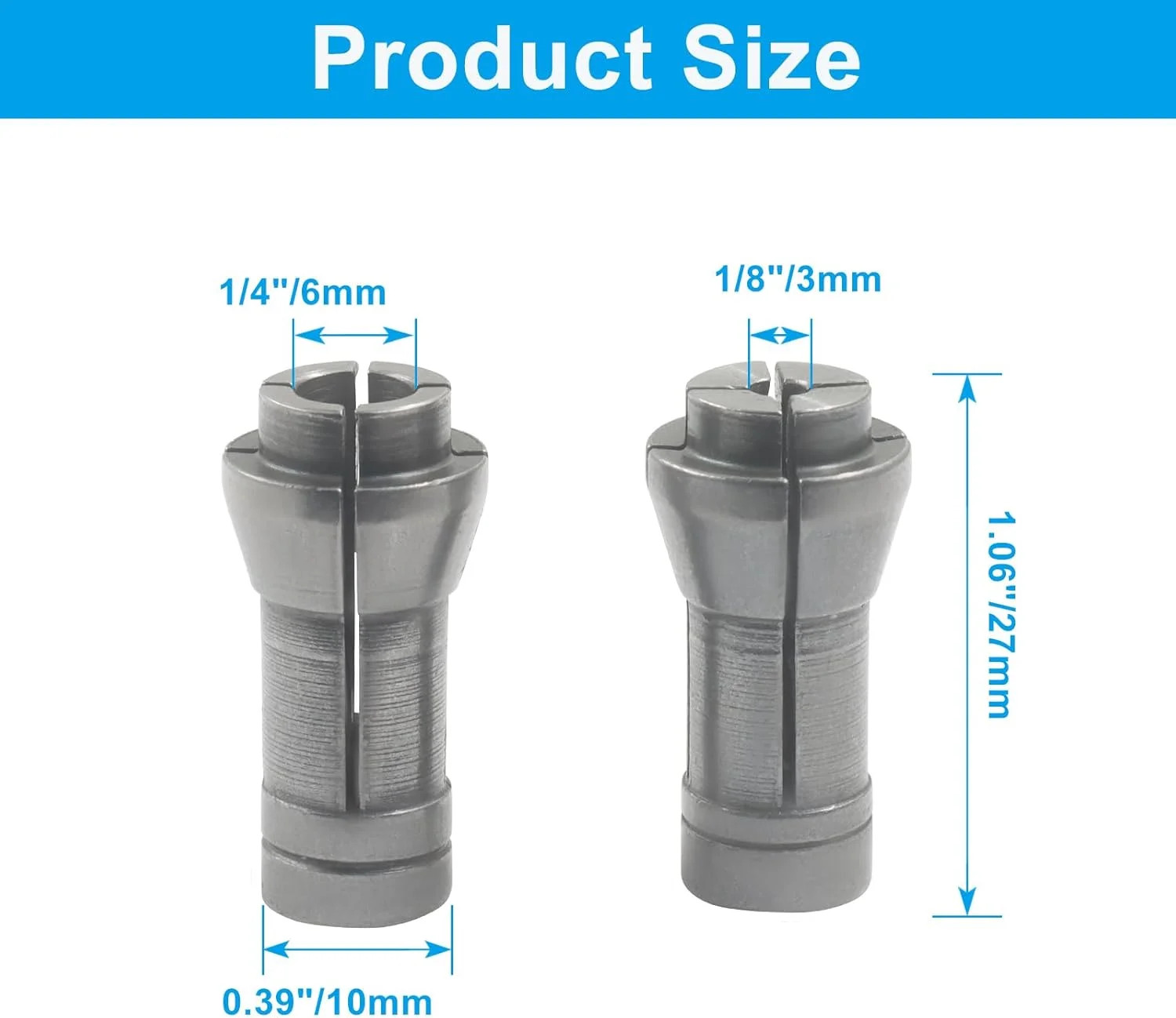 4 Pcs Die Grinder Collet Adapter Set for 1/4″ & 1/8″ Arbors – 3mm & 6mm Chucks